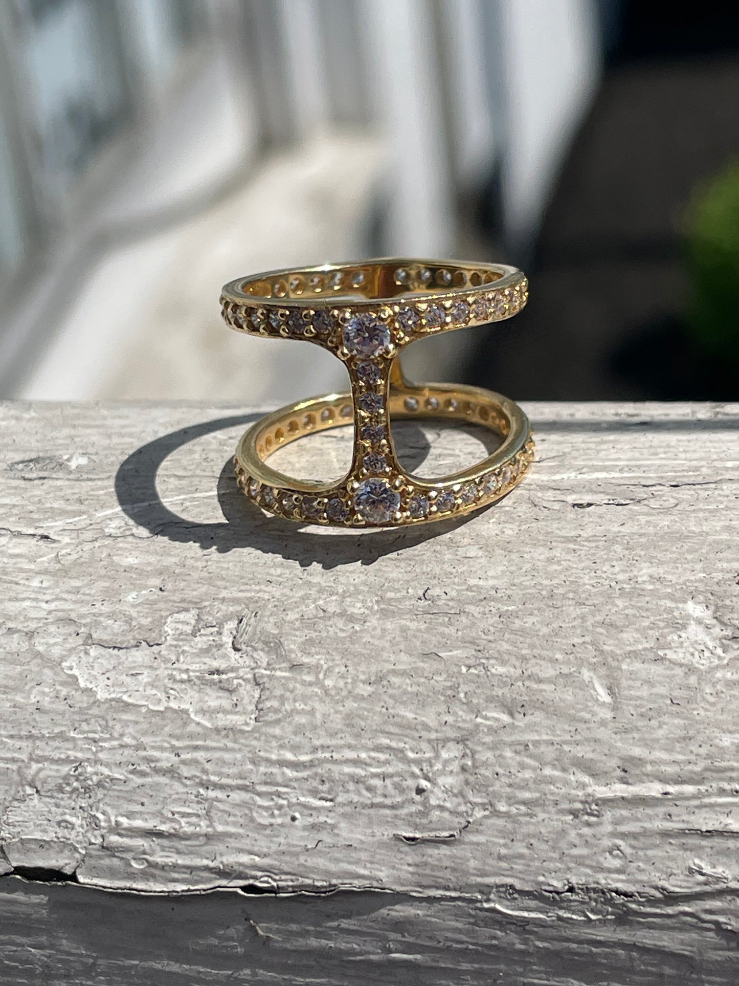 925 Sterling Silver Vermeil Double Band Eternity Ring w/ Cz