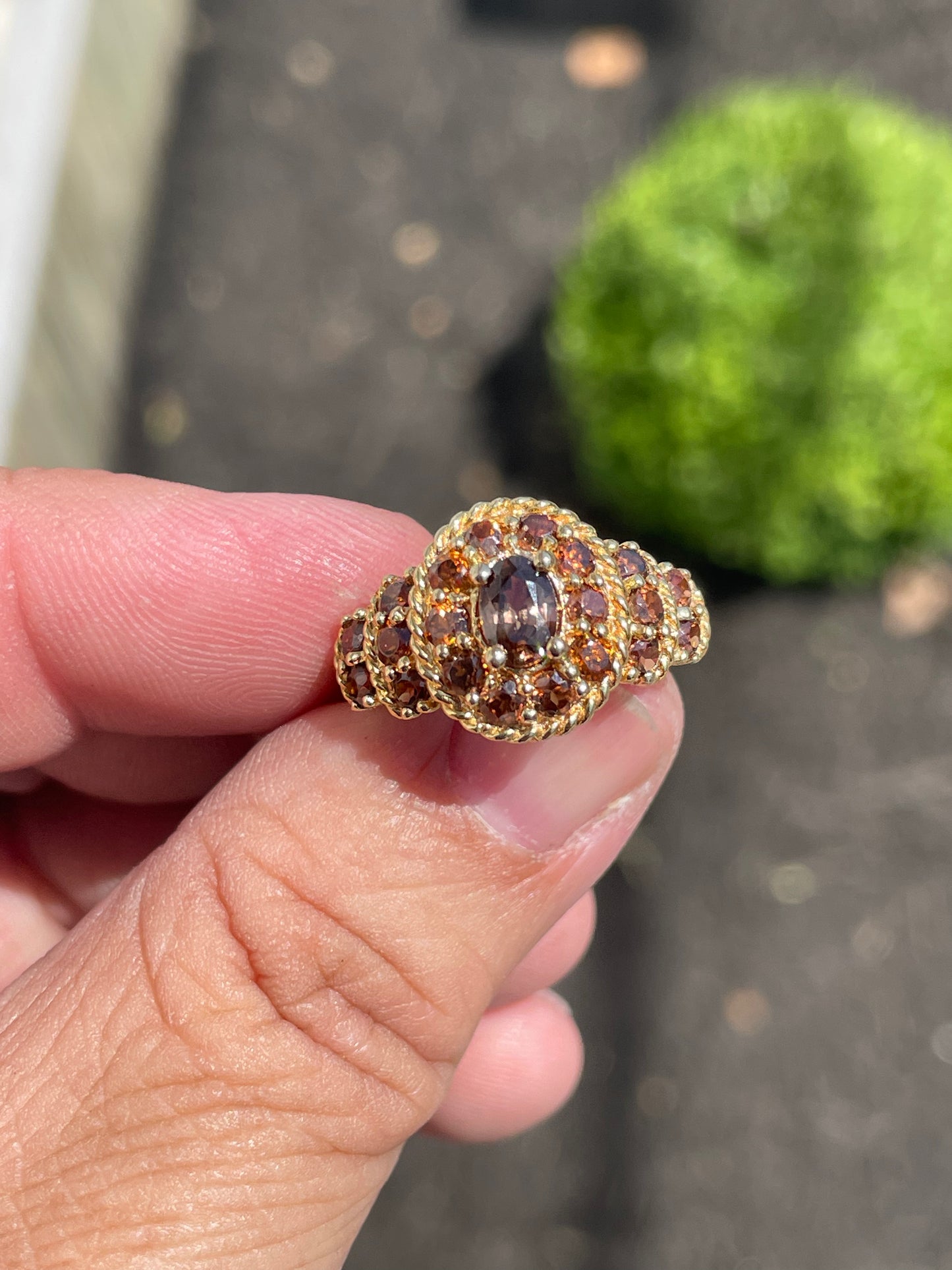 925 Sterling Silver Vermeil Smoky Topaz Cluster Ring