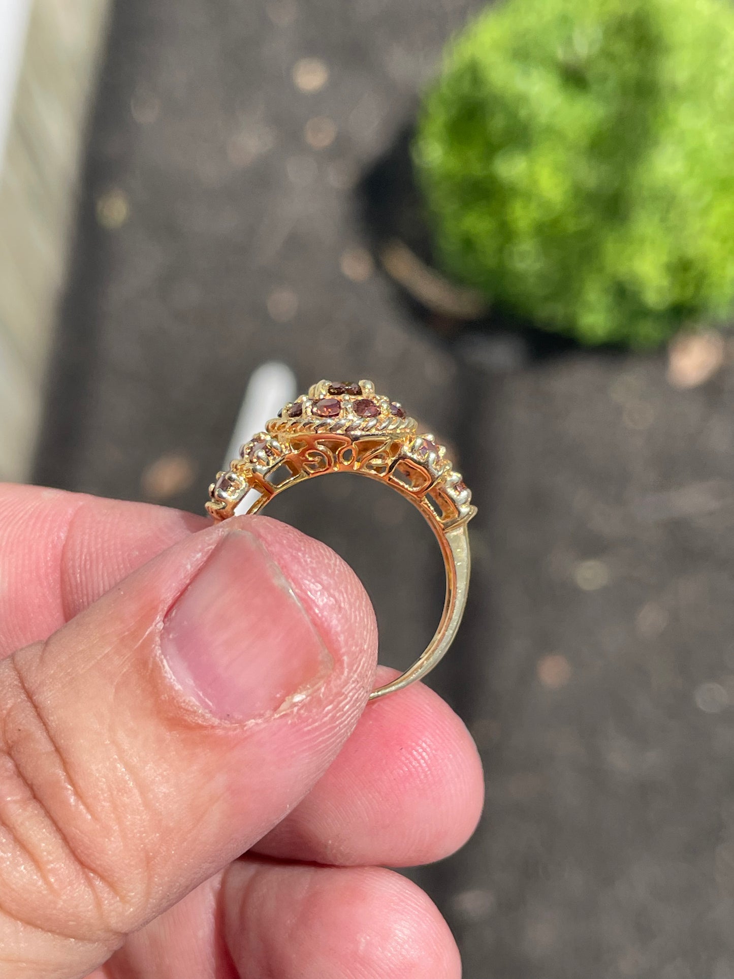 925 Sterling Silver Vermeil Smoky Topaz Cluster Ring