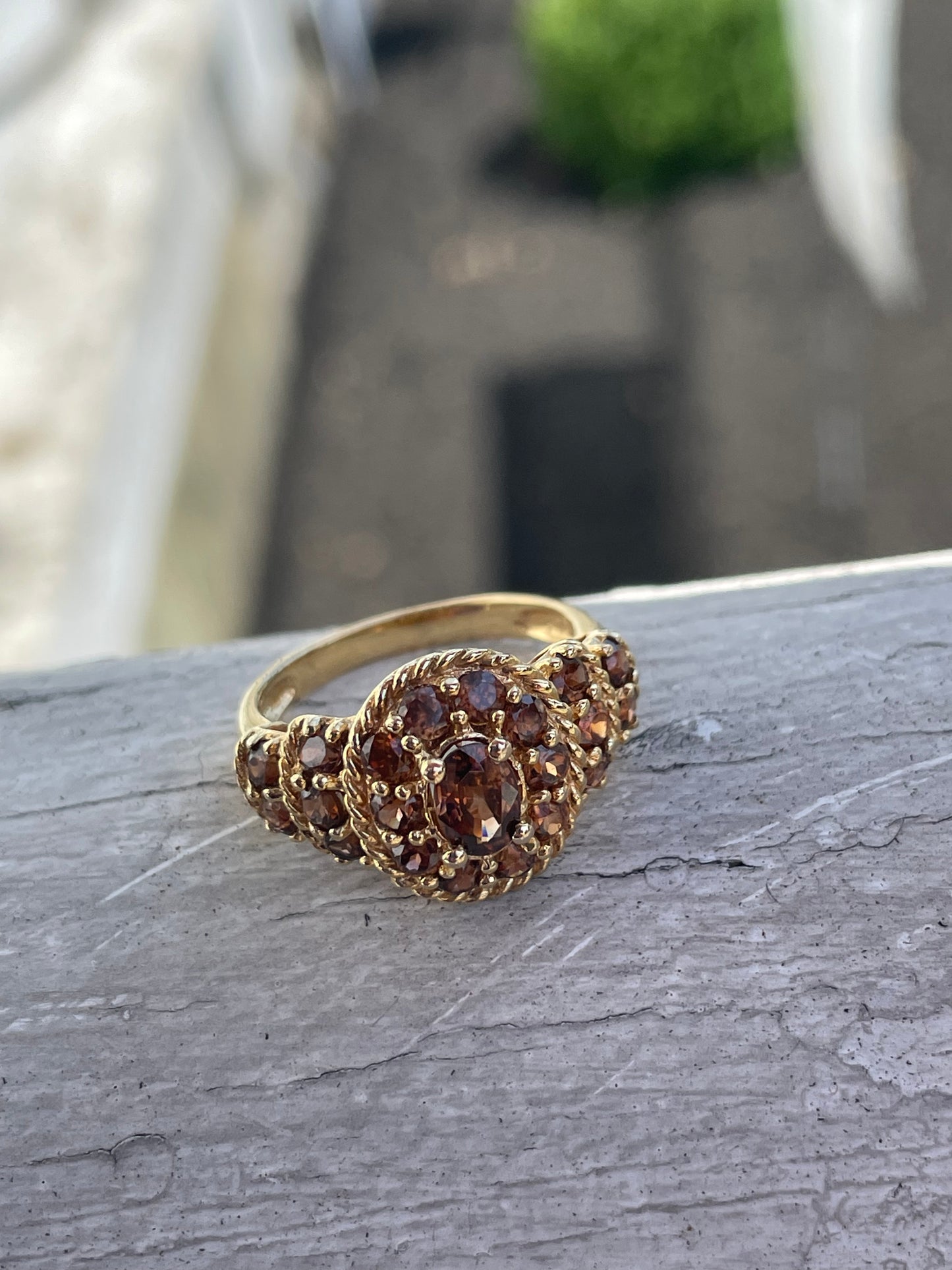 925 Sterling Silver Vermeil Smoky Topaz Cluster Ring