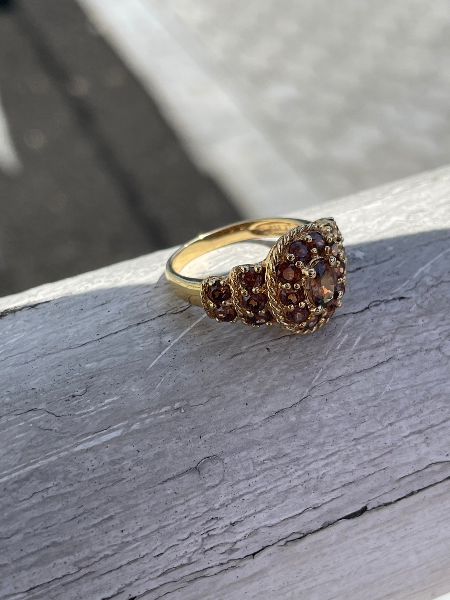 925 Sterling Silver Vermeil Smoky Topaz Cluster Ring