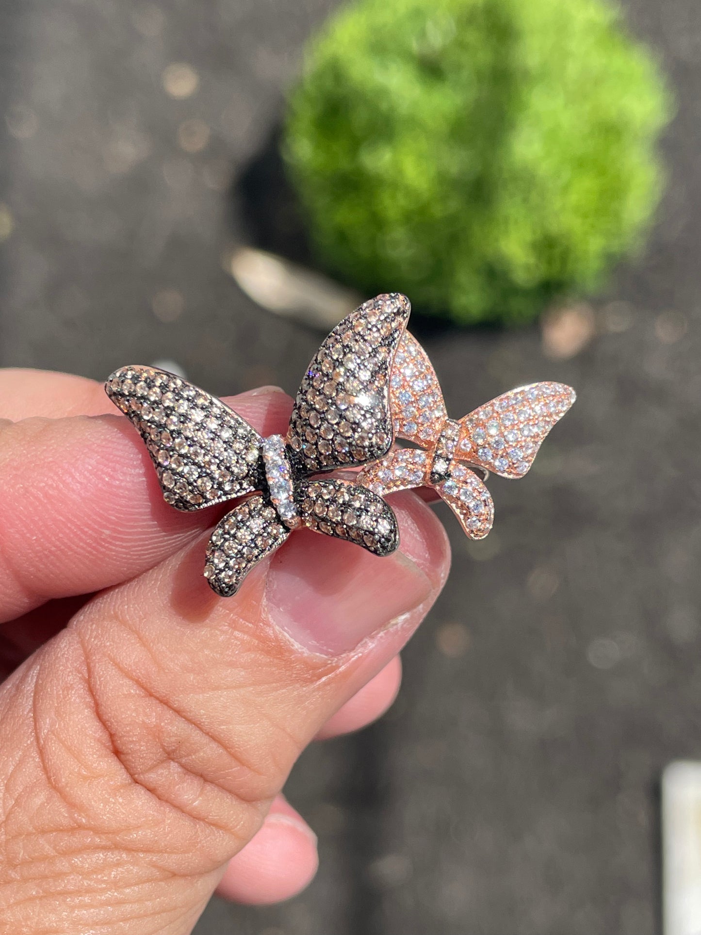 925 Sterling Silver Rose Vermeil Dual Butterfly Ring
