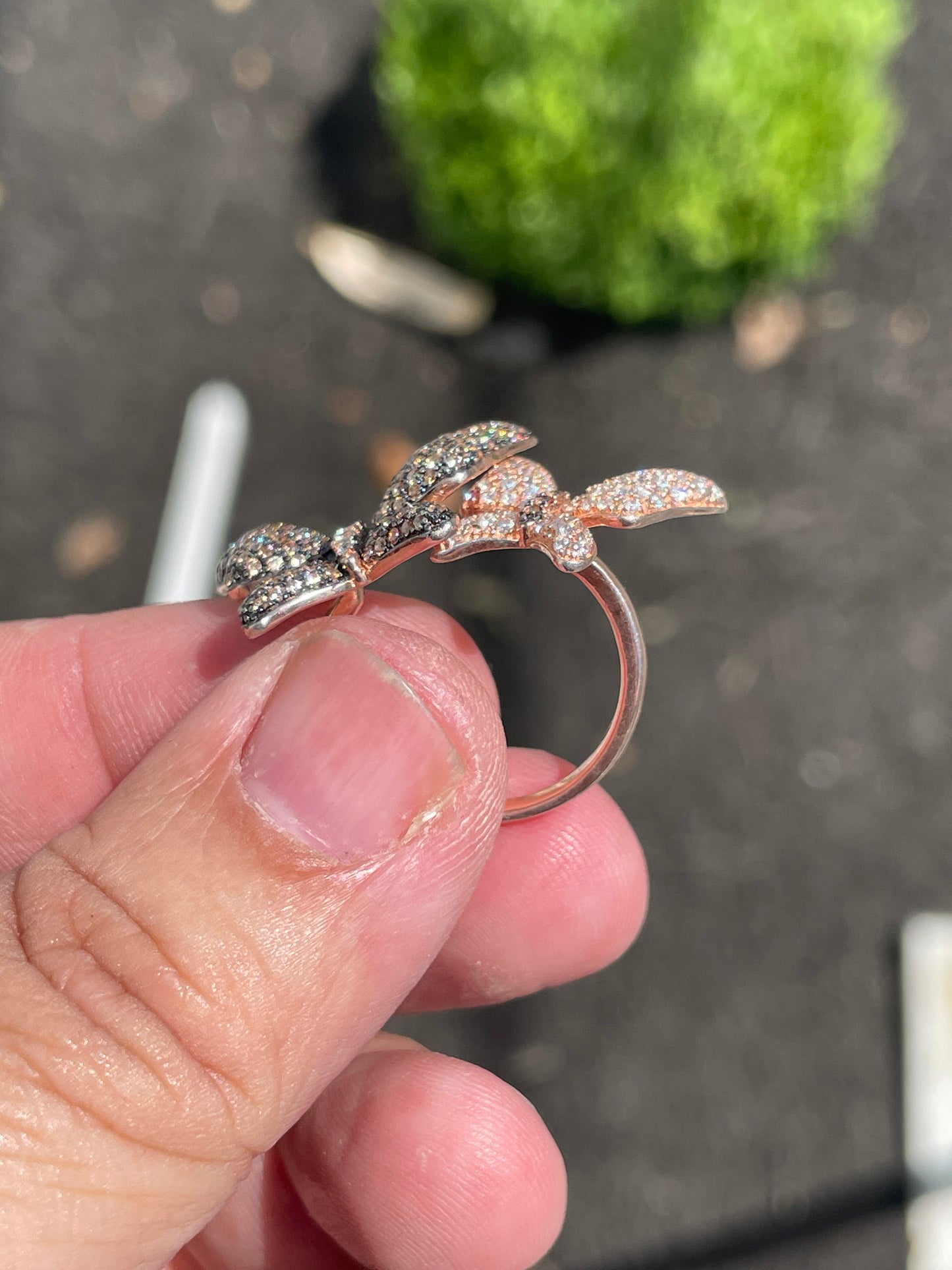 925 Sterling Silver Rose Vermeil Dual Butterfly Ring