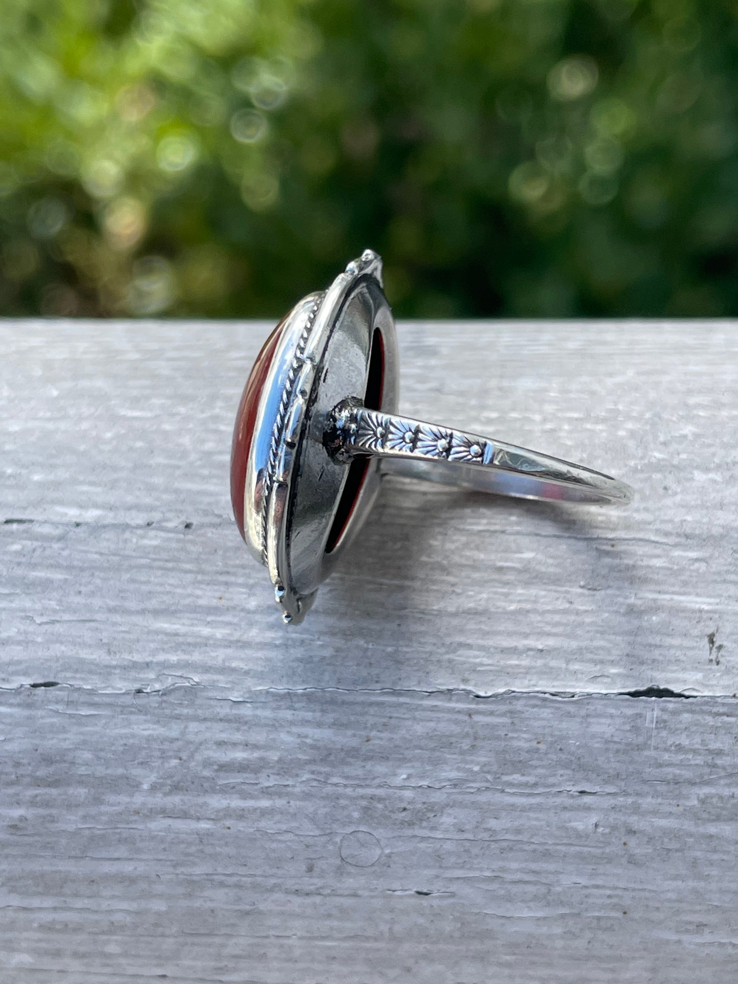925 Sterling Silver Carnelian & Marcasite Statement Ring