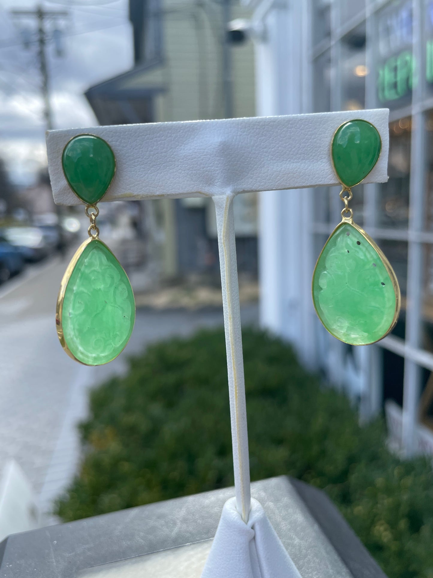 925 Sterling Silver Vermeil Aventurine Pear Shape Drop Earrings