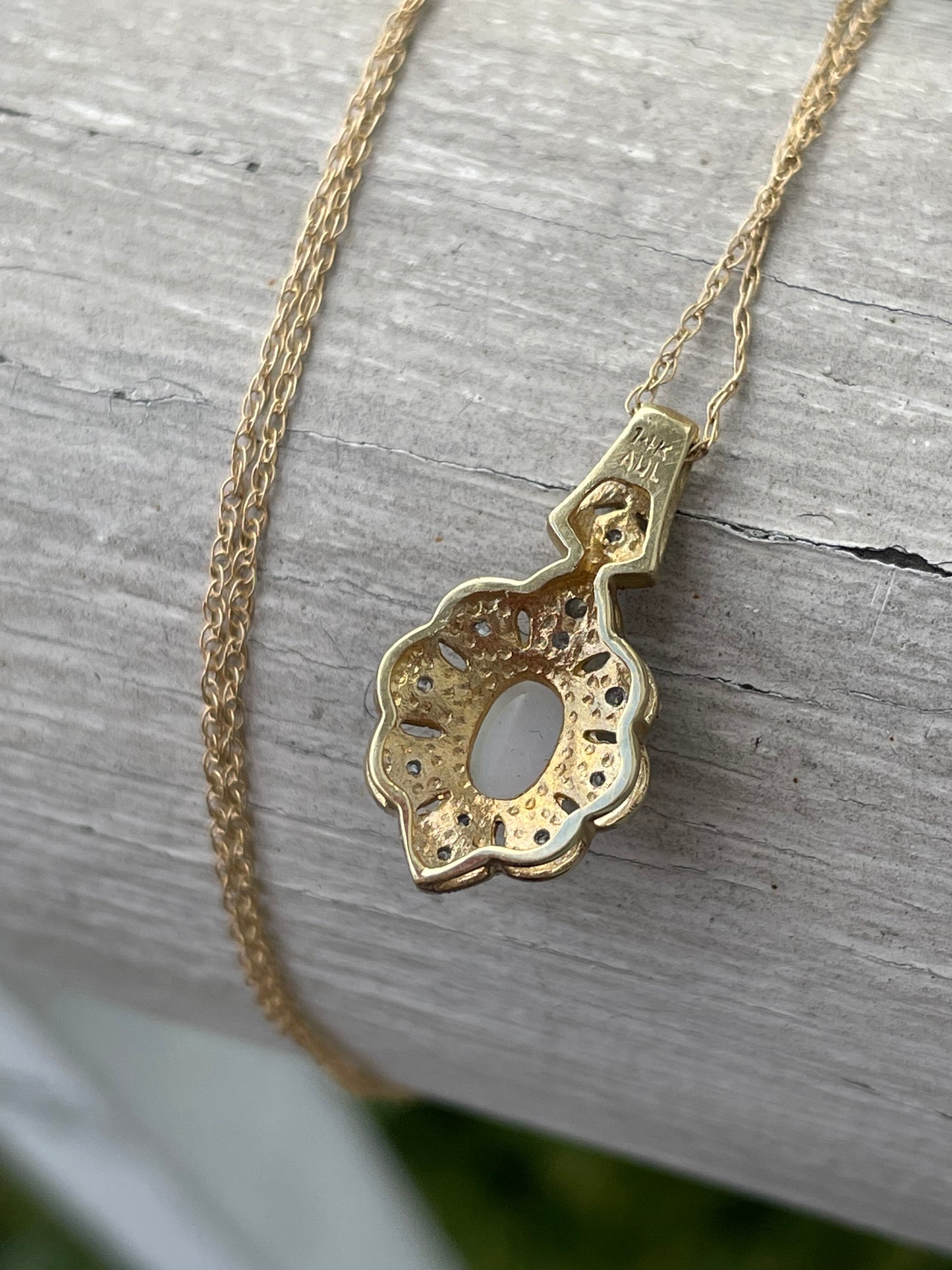 14k Gold Opal & Clear Zirconia Cluster Necklace