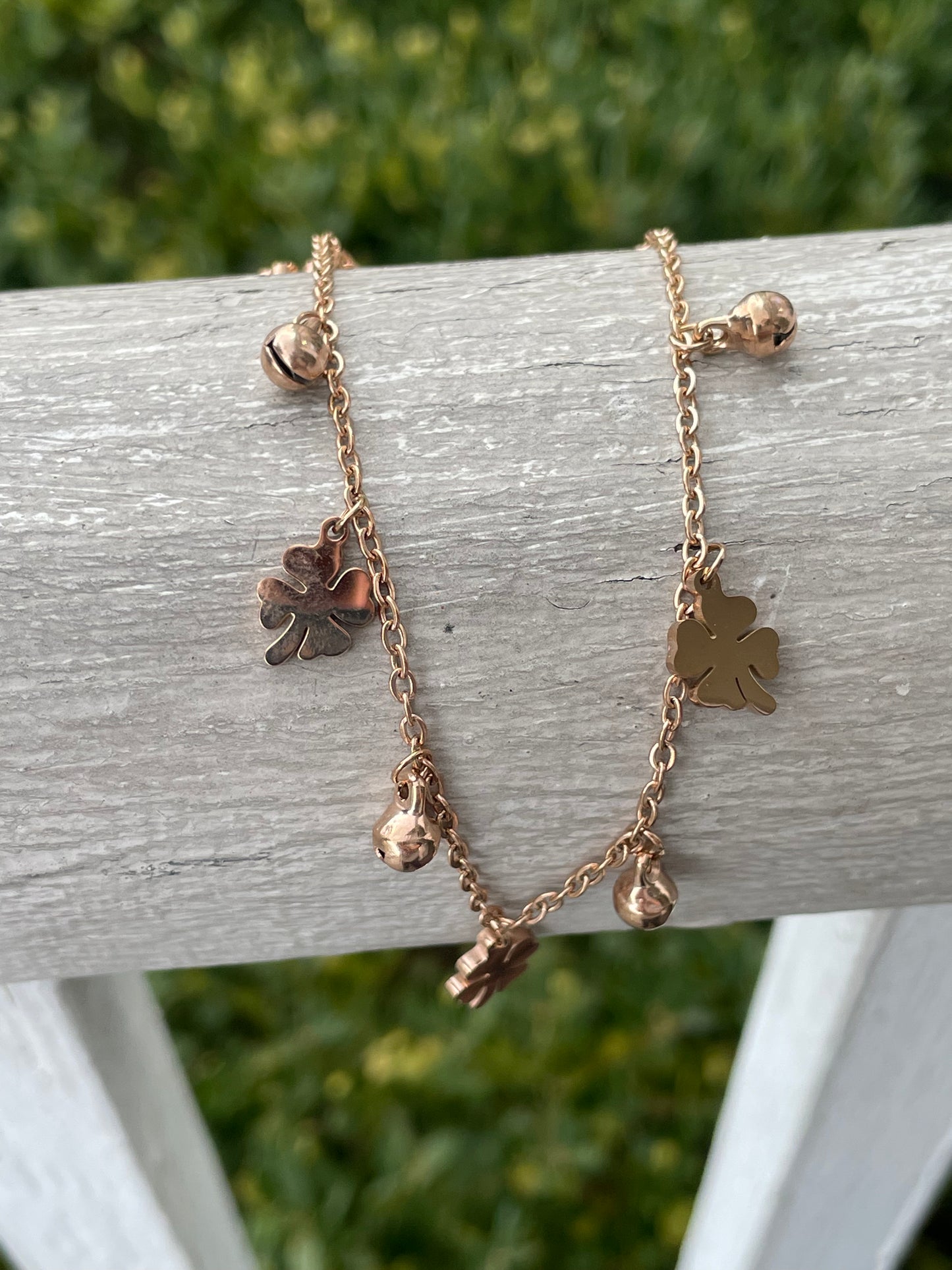 Stainless Steel Rose Vermeil Clover Shamrock Anklet Bracelet