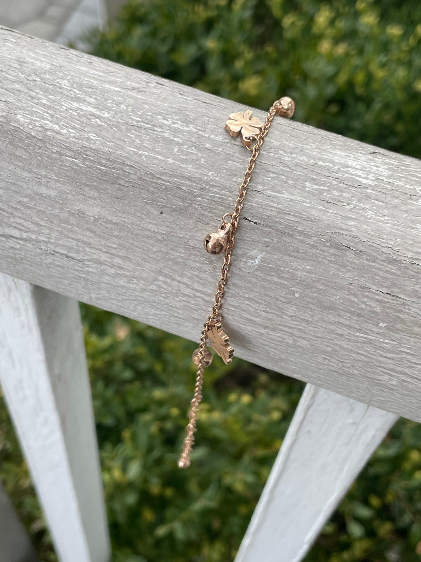 Stainless Steel Rose Vermeil Clover Shamrock Anklet Bracelet