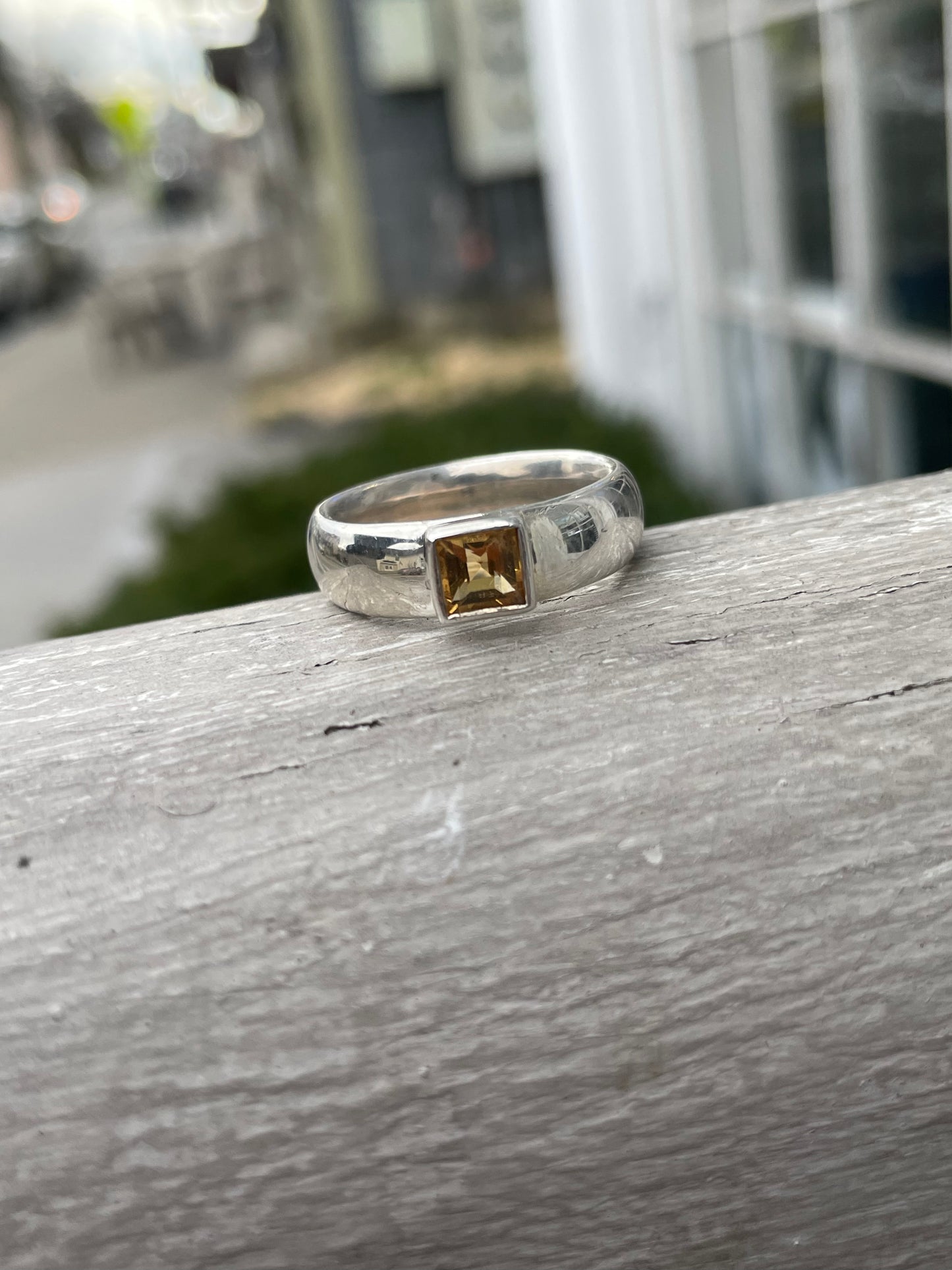 925 Sterling Silver Thick Citrine Band Ring