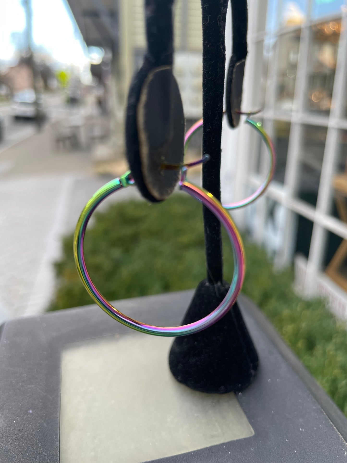Stainless Steel 33mm Wide Rainbow tone Hoop earrings