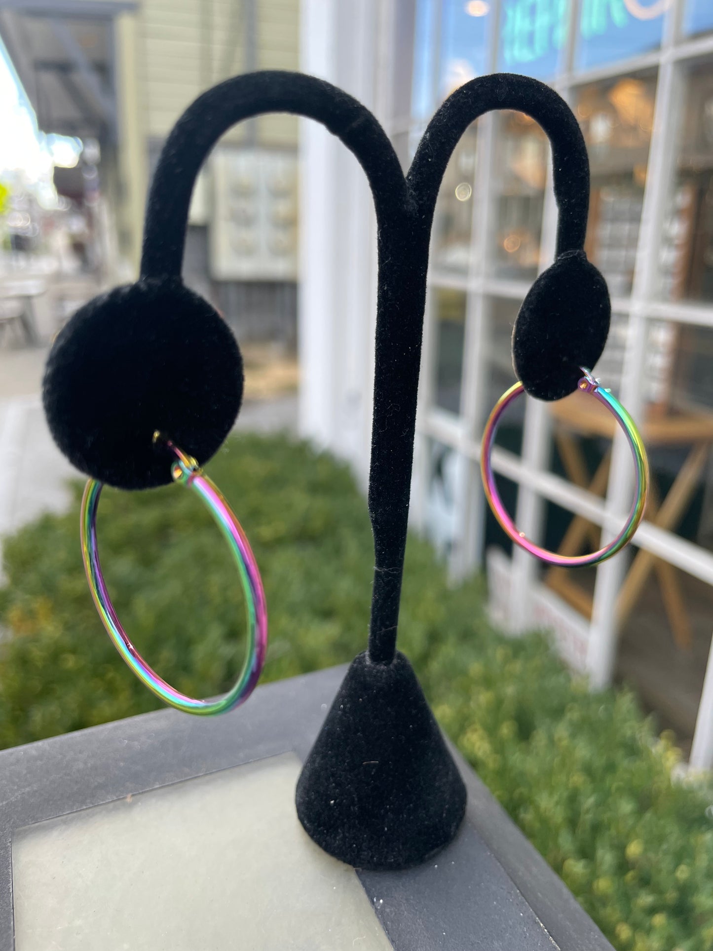 Stainless Steel 33mm Wide Rainbow tone Hoop earrings