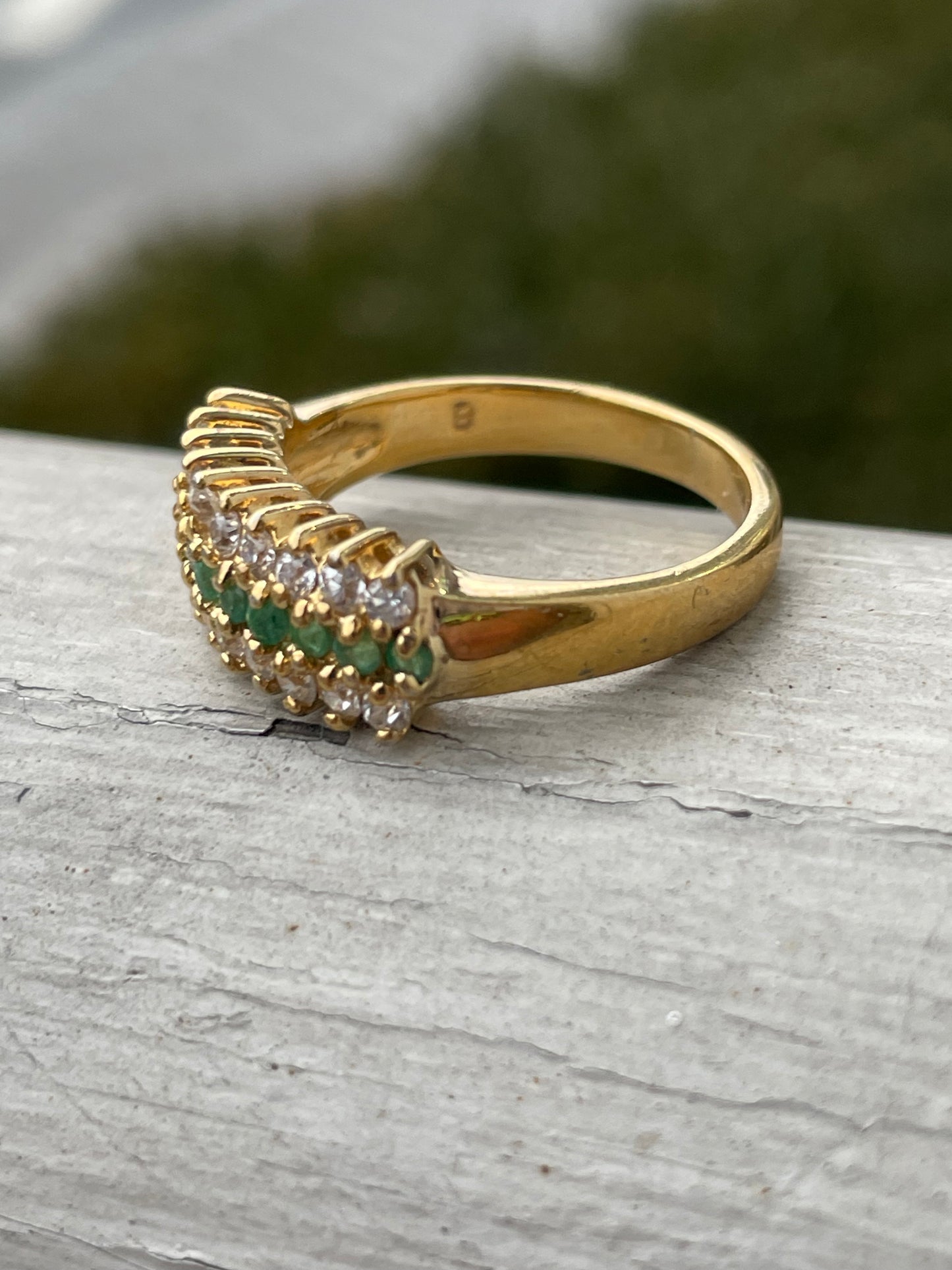 925 Sterling Silver Vermeil Emerald & Zirconia Bridge Ring