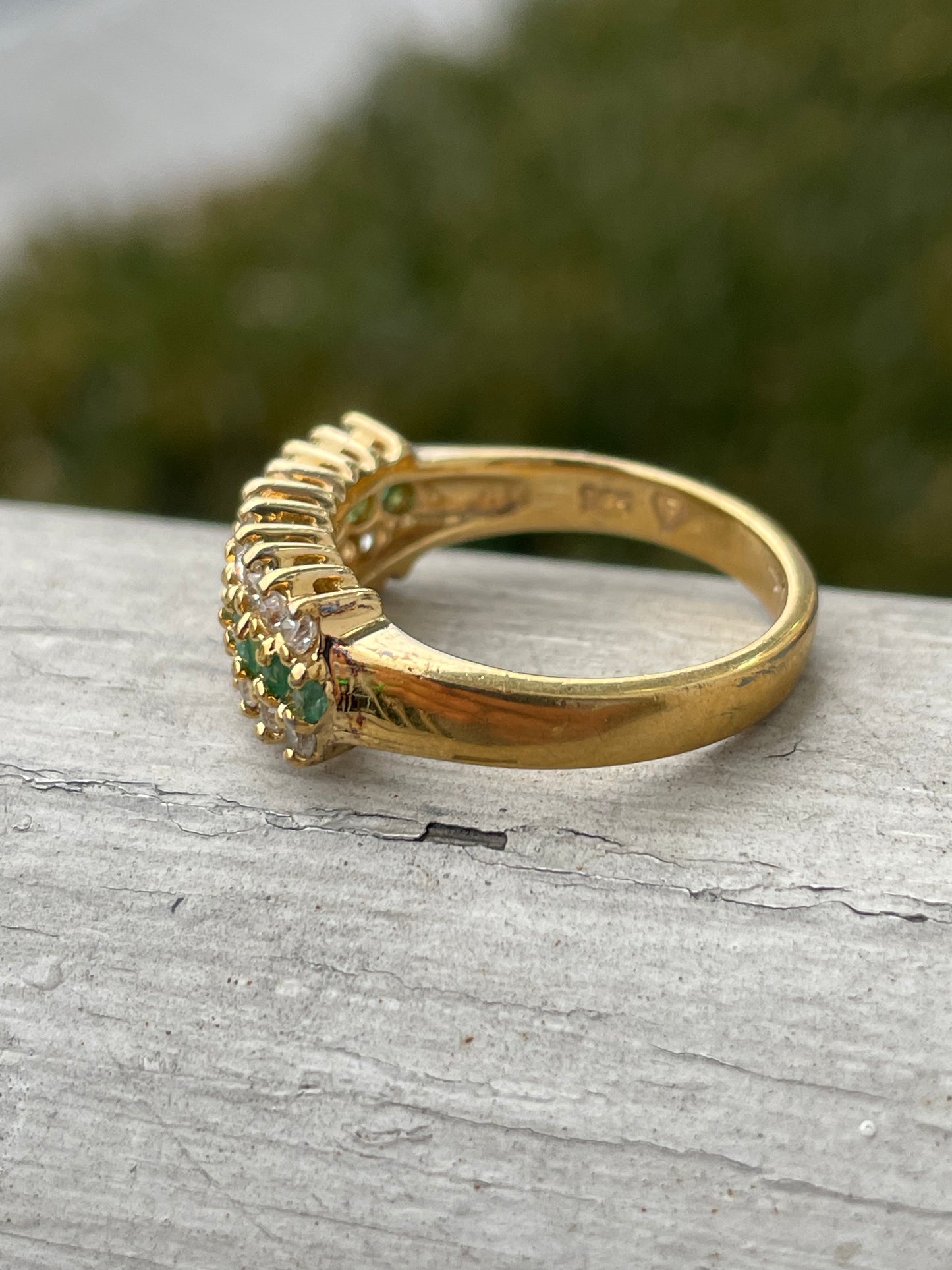 925 Sterling Silver Vermeil Emerald & Zirconia Bridge Ring