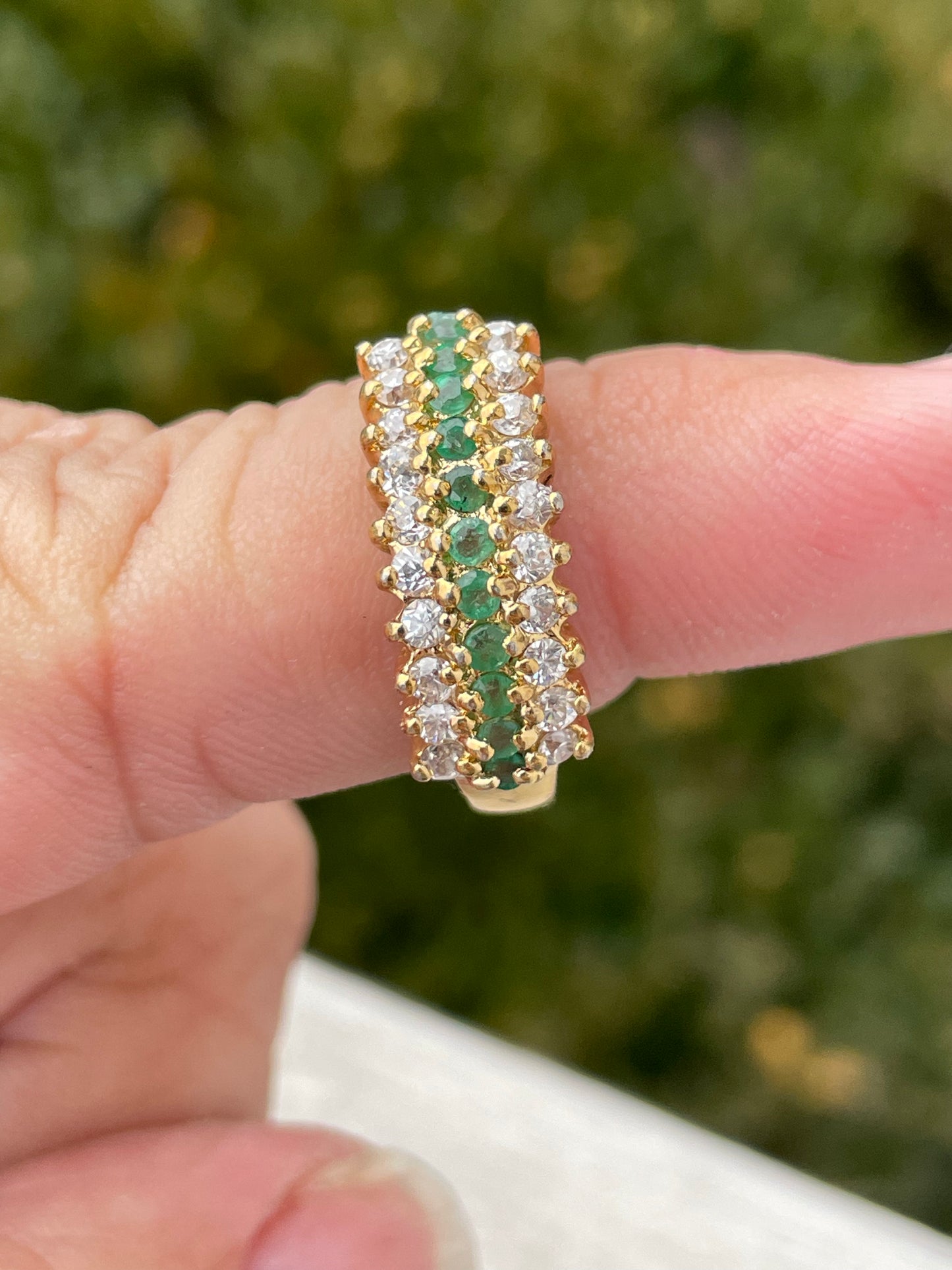 925 Sterling Silver Vermeil Emerald & Zirconia Bridge Ring