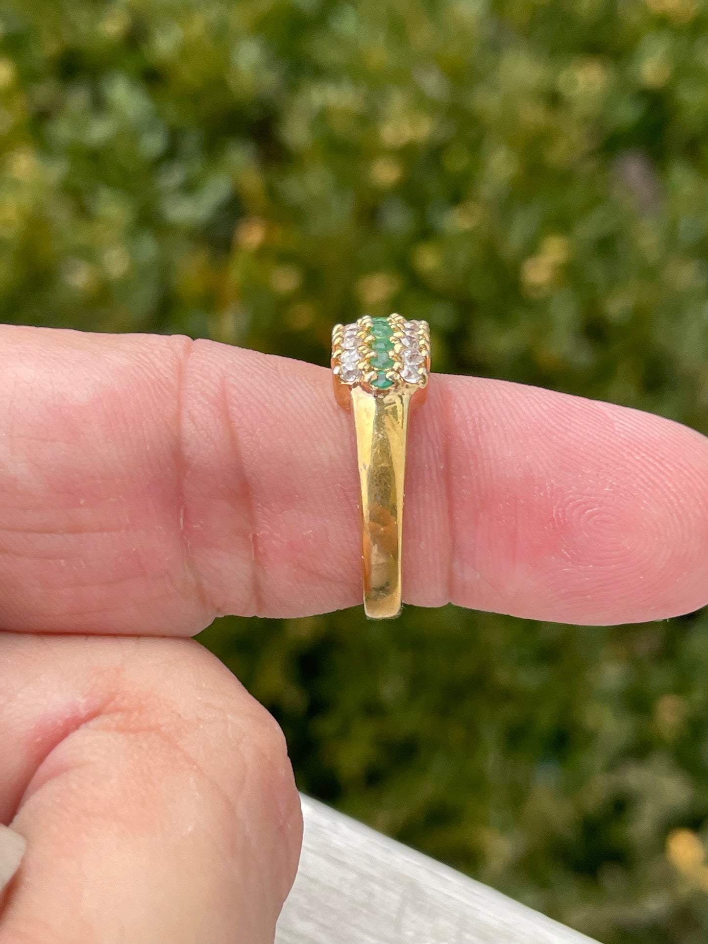 925 Sterling Silver Vermeil Emerald & Zirconia Bridge Ring