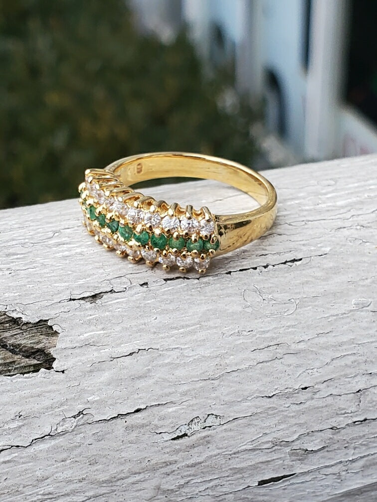 925 Sterling Silver Vermeil Emerald & Zirconia Bridge Ring