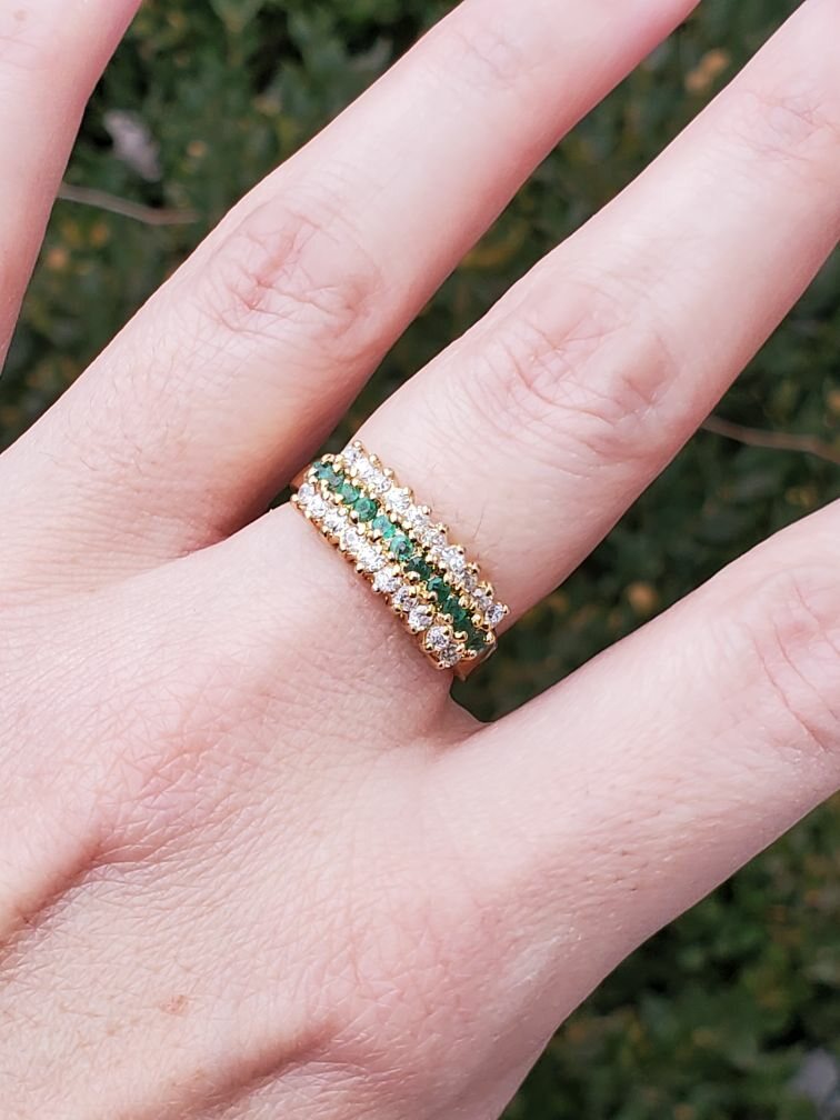 925 Sterling Silver Vermeil Emerald & Zirconia Bridge Ring