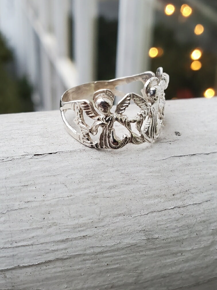 925 Sterling Silver Guardian Angel Band Ring