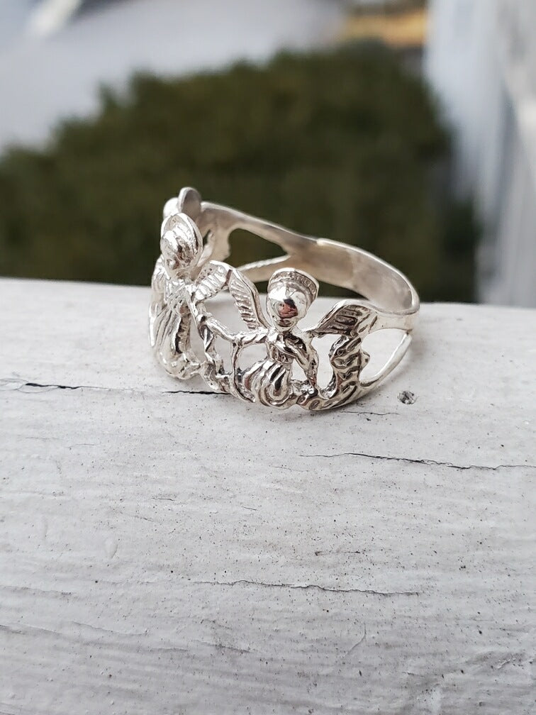 925 Sterling Silver Guardian Angel Band Ring
