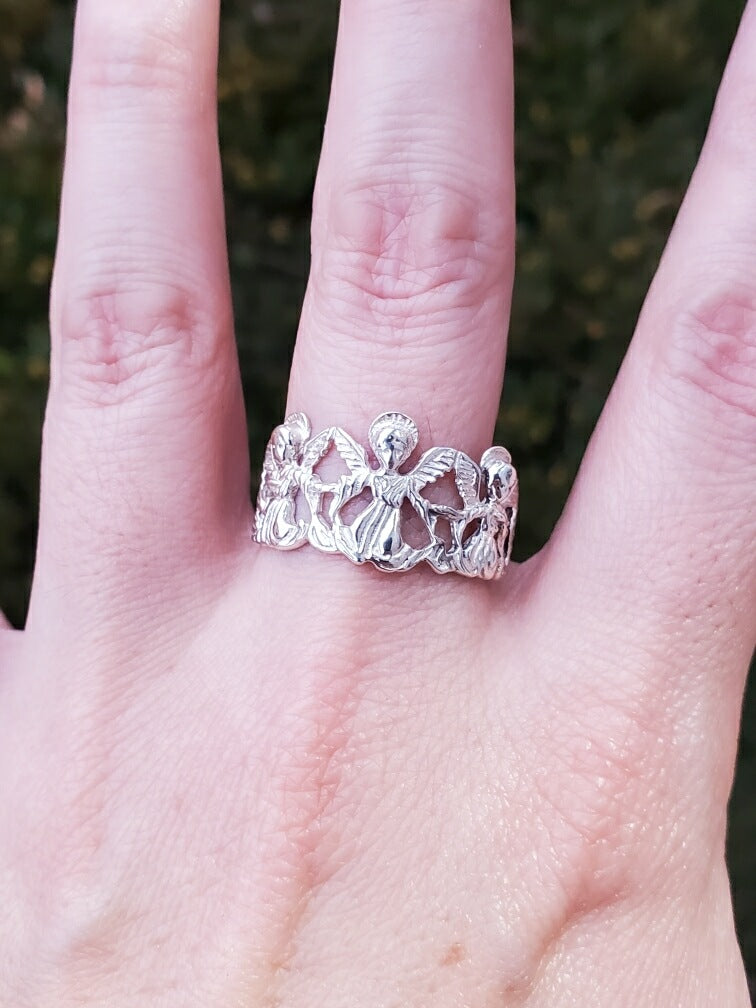 925 Sterling Silver Guardian Angel Band Ring