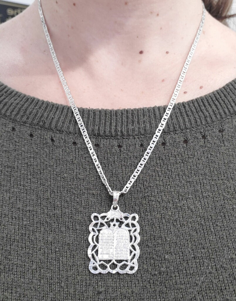 925 Sterling Silver Star of David with 10 Commandments Necklace
