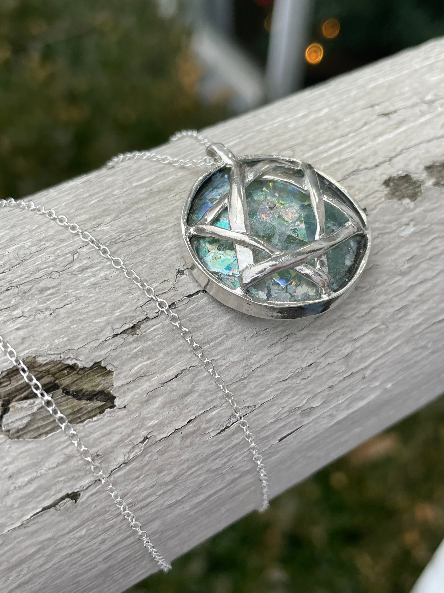925 Sterling Silver Handmade Star of David Sea Glass Necklace