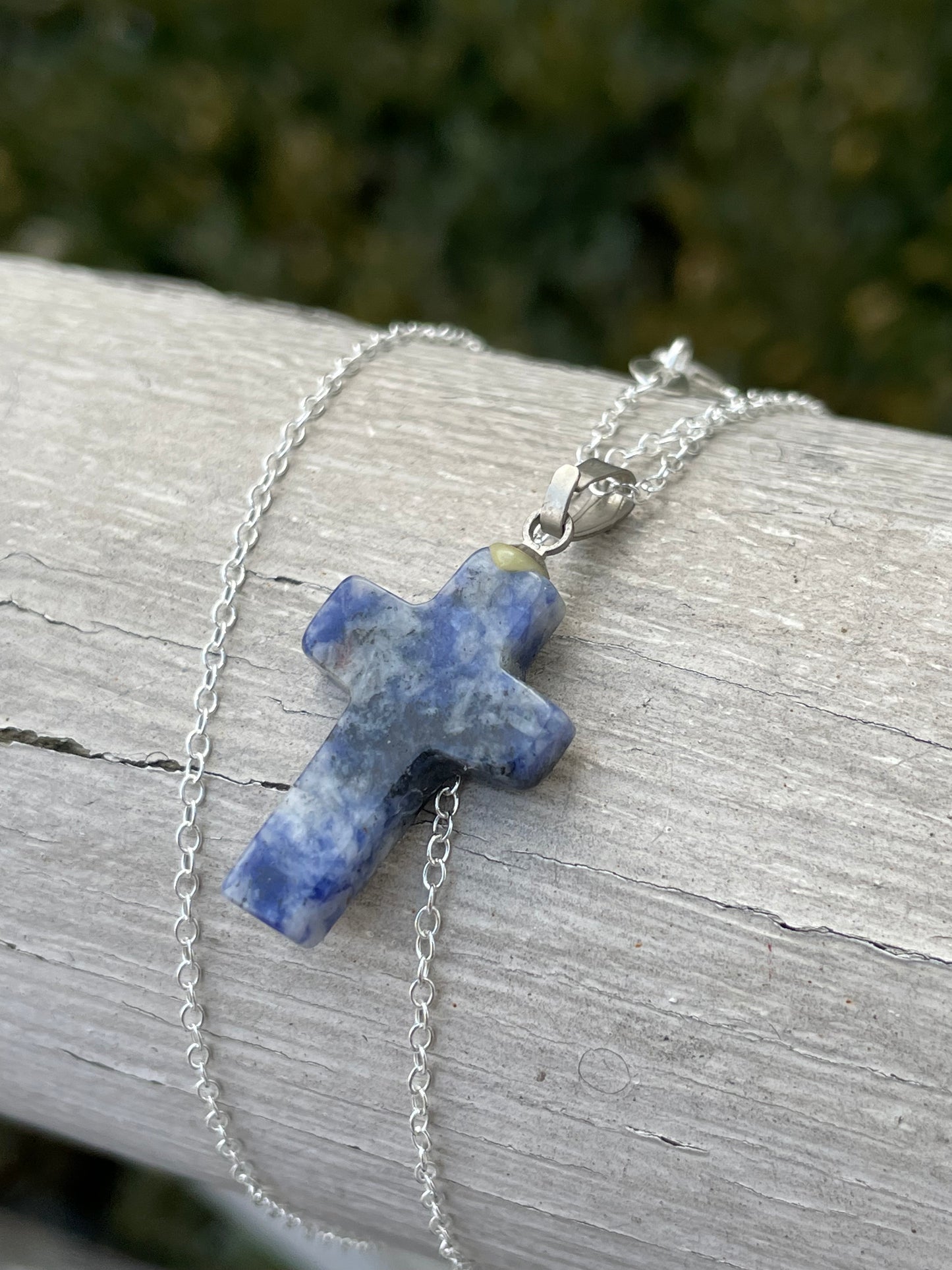 925 Sterling Silver Handmade Sodalite Stone Cross Necklace