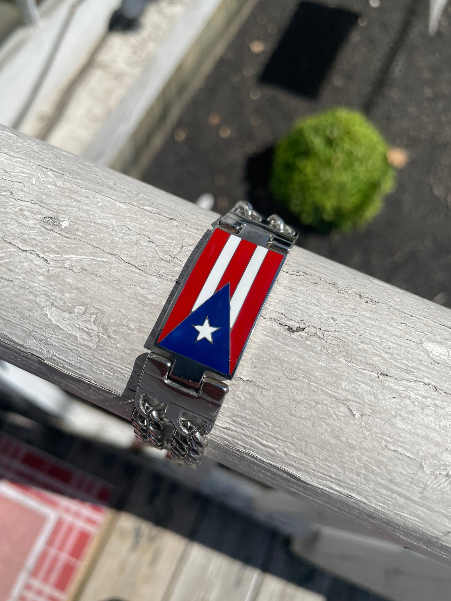 Stainless Steel Puerto Rico Flag Curb Link Bracelet