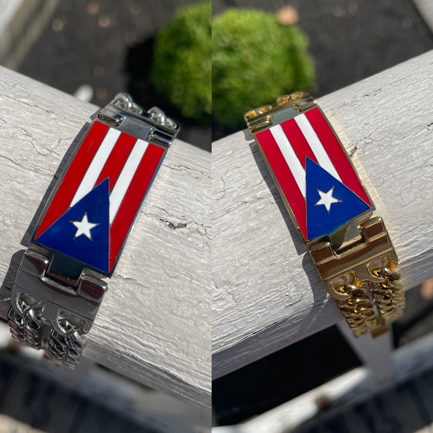 Stainless Steel Puerto Rico Flag Curb Link Bracelet