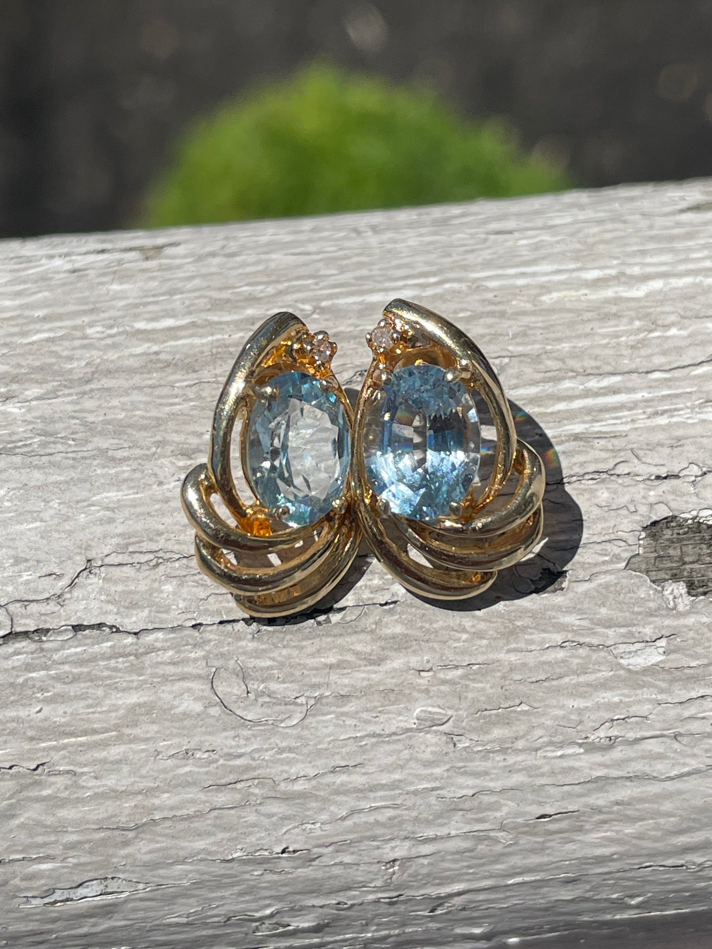 14k Gold Sky Blue Topaz Ocean Wave Earrings