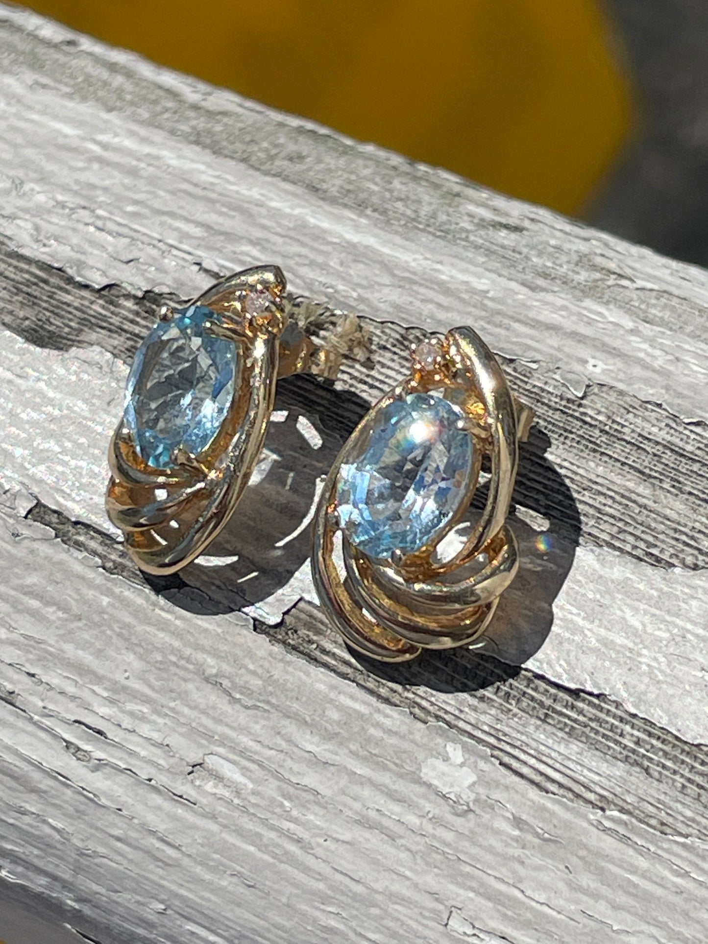 14k Gold Sky Blue Topaz Ocean Wave Earrings