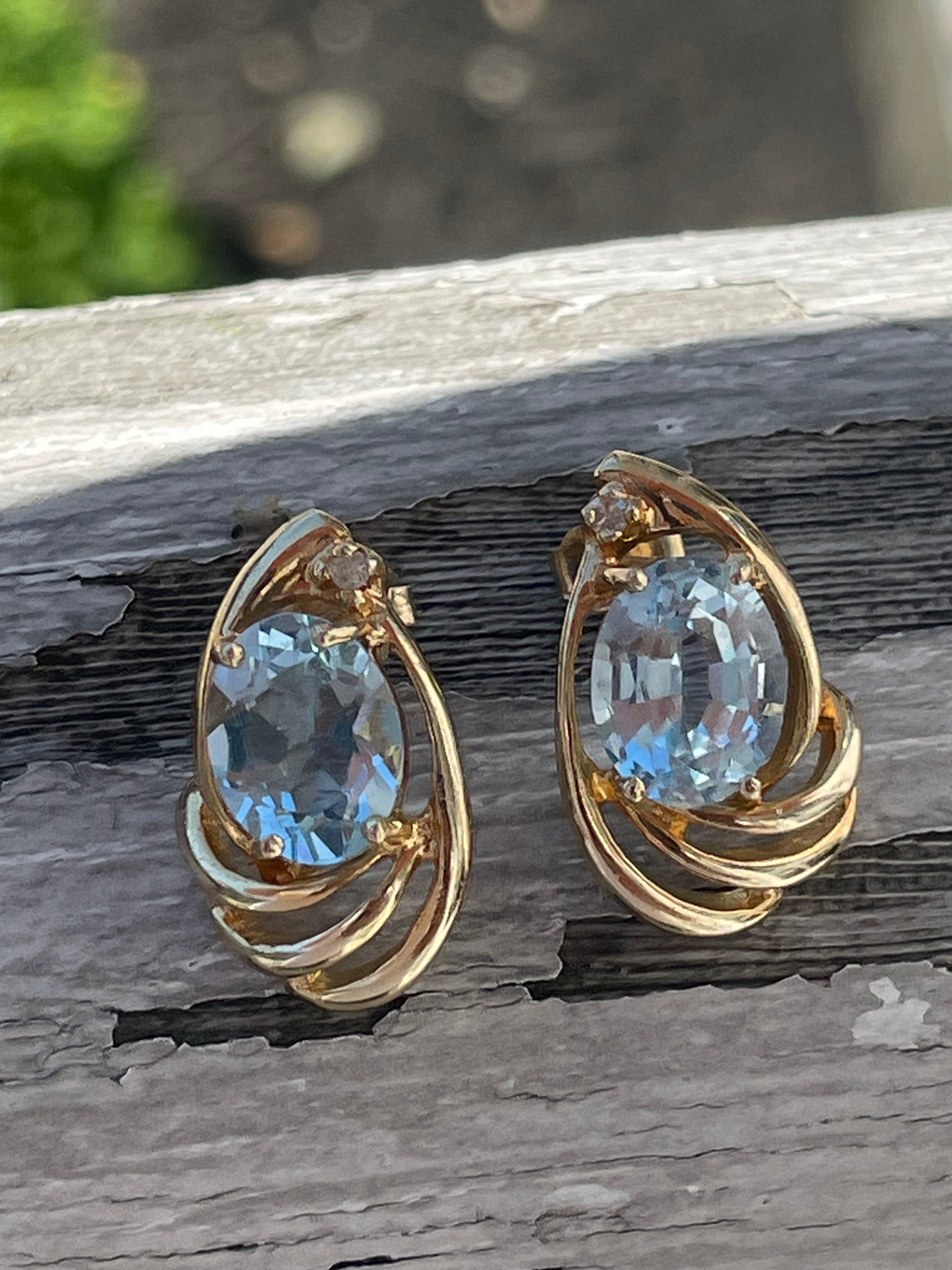 14k Gold Sky Blue Topaz Ocean Wave Earrings