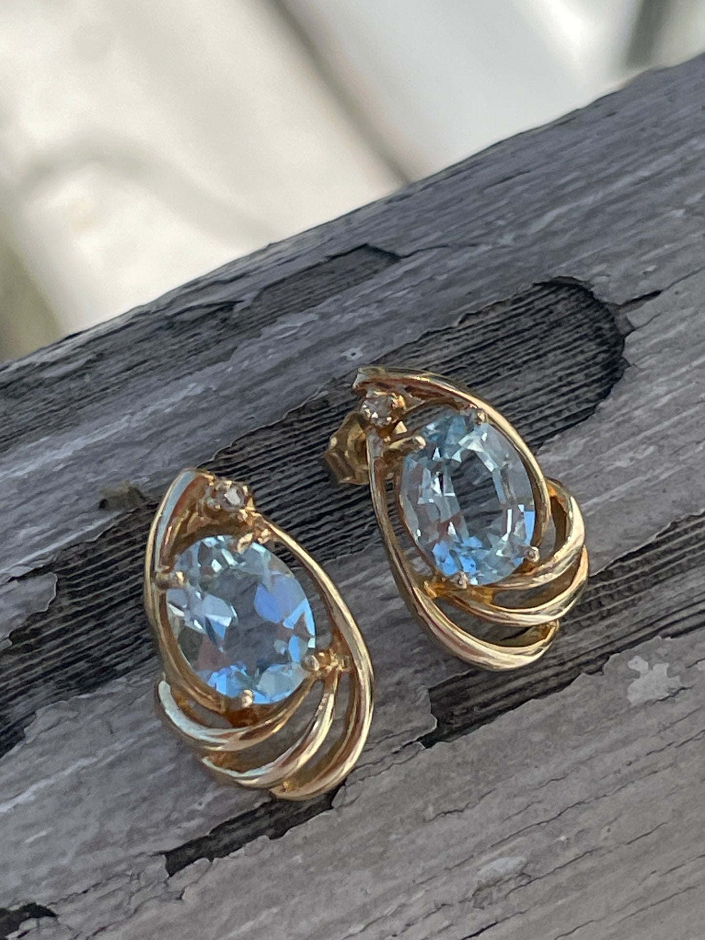 14k Gold Sky Blue Topaz Ocean Wave Earrings