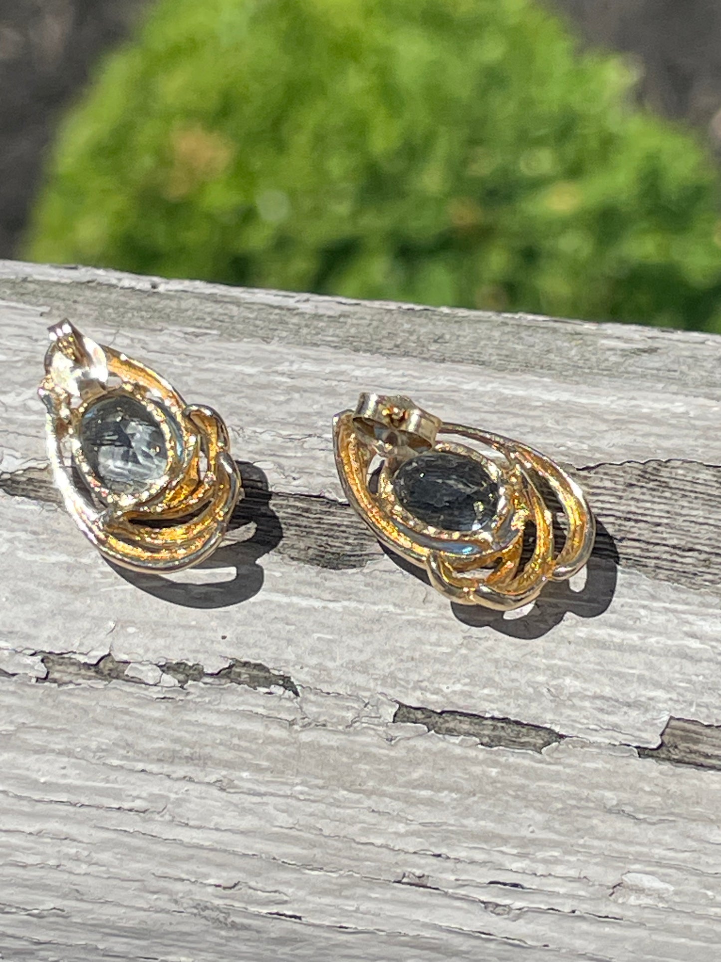 14k Gold Sky Blue Topaz Ocean Wave Earrings