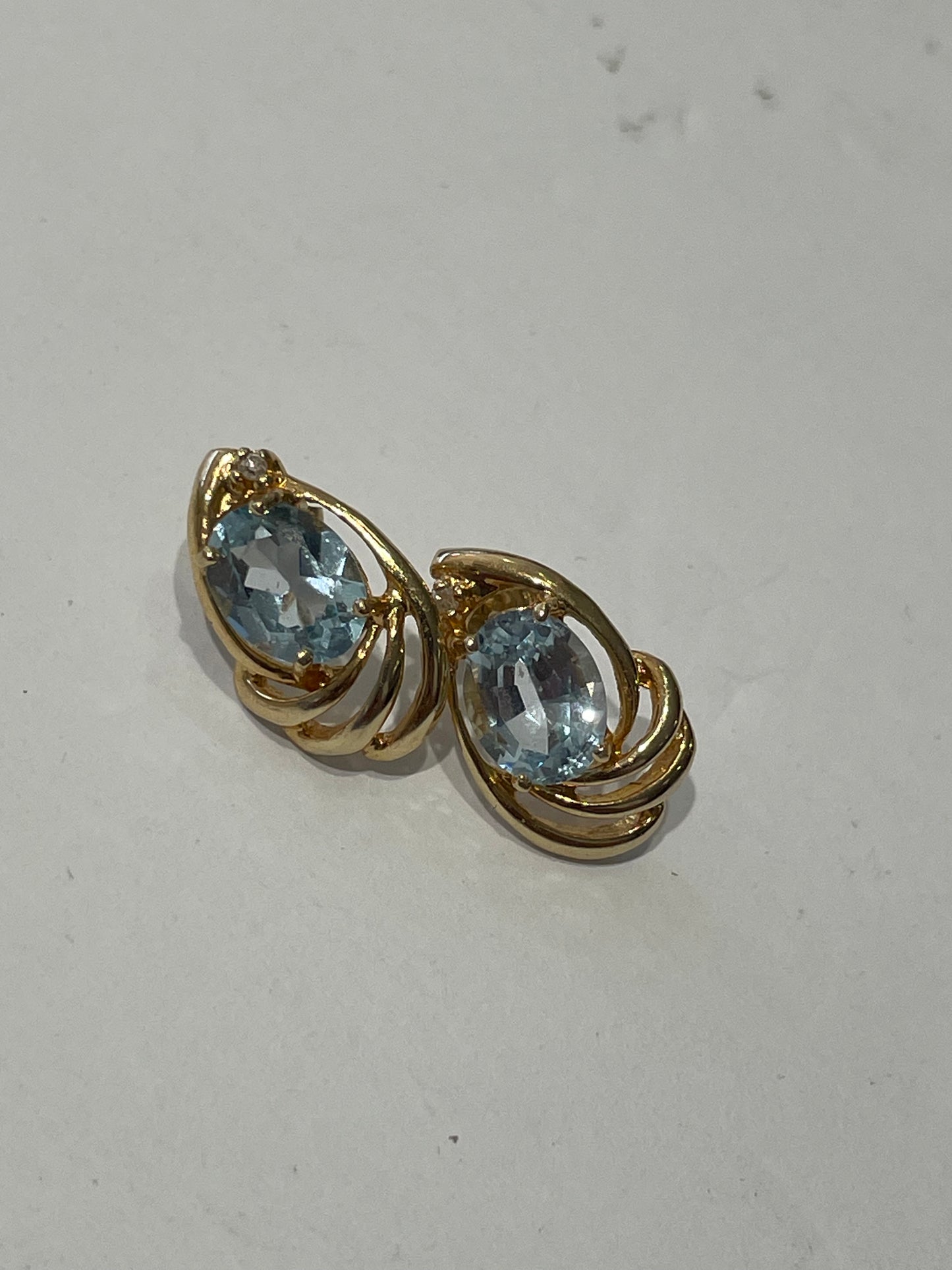 14k Gold Sky Blue Topaz Ocean Wave Earrings