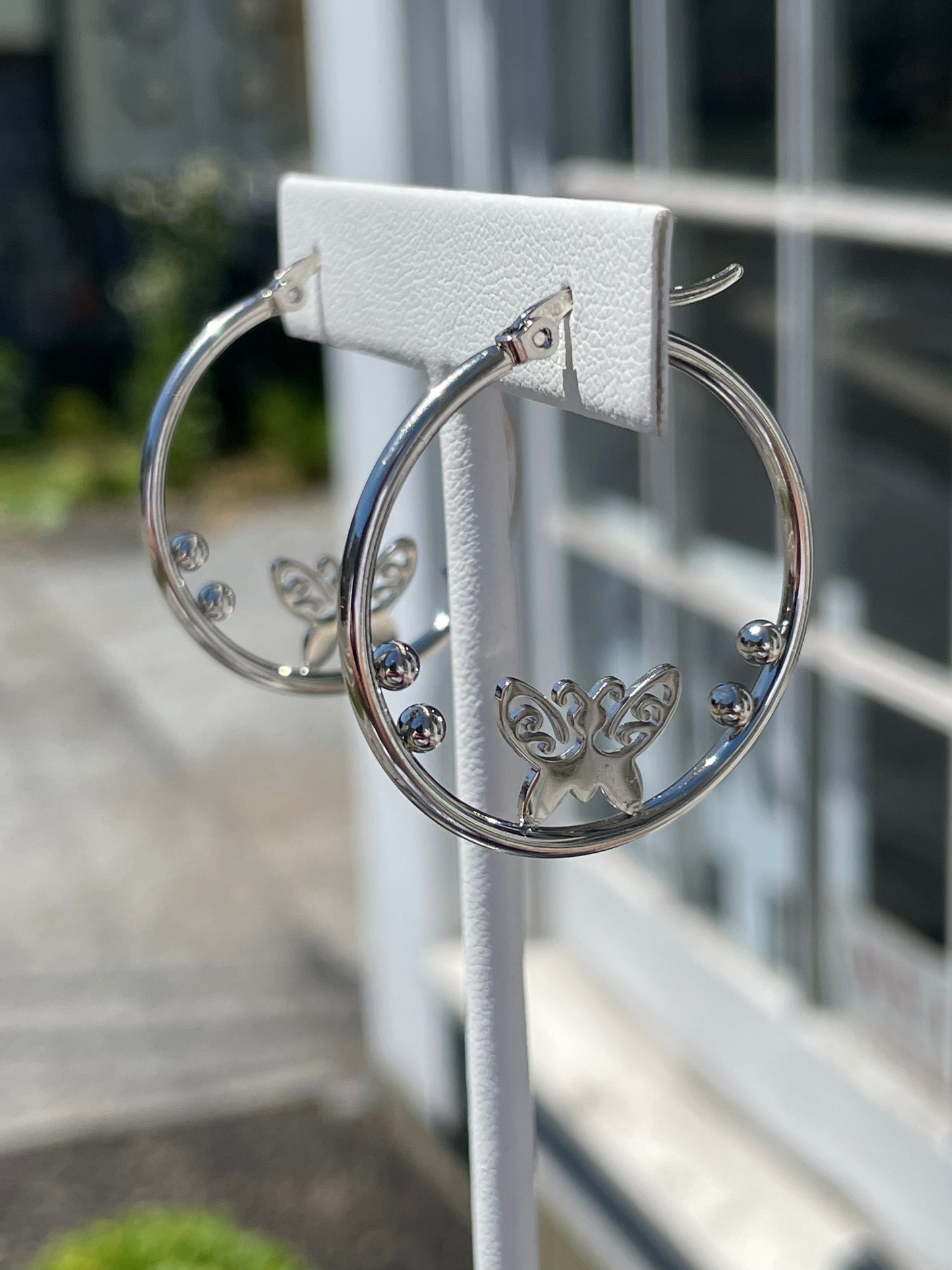 Stainless Steel Butterfly Silhouette Hoop Earrings