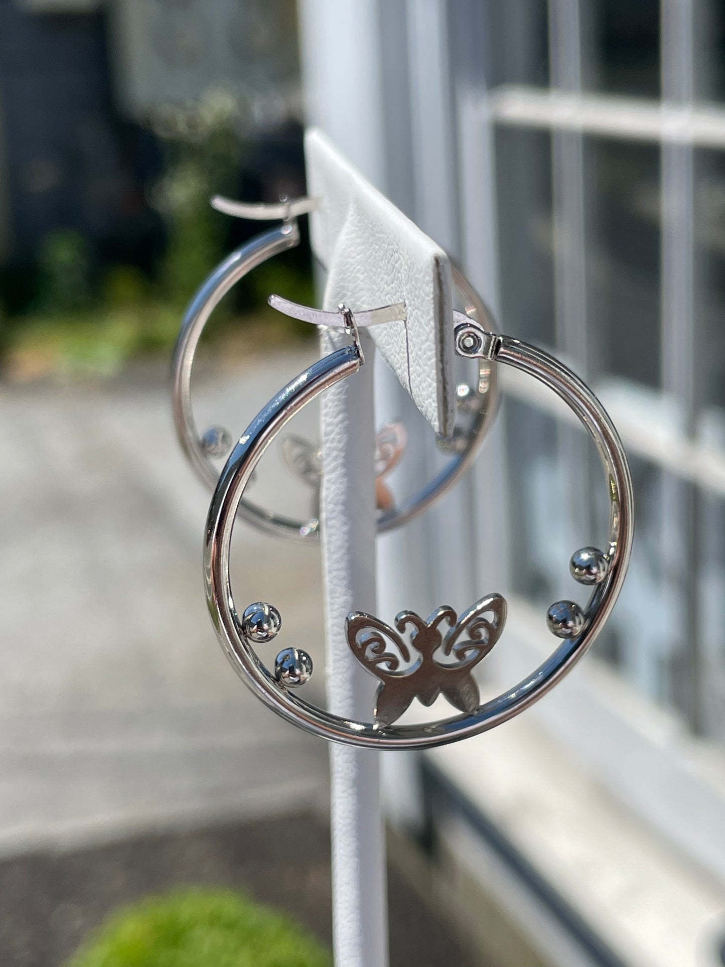 Stainless Steel Butterfly Silhouette Hoop Earrings