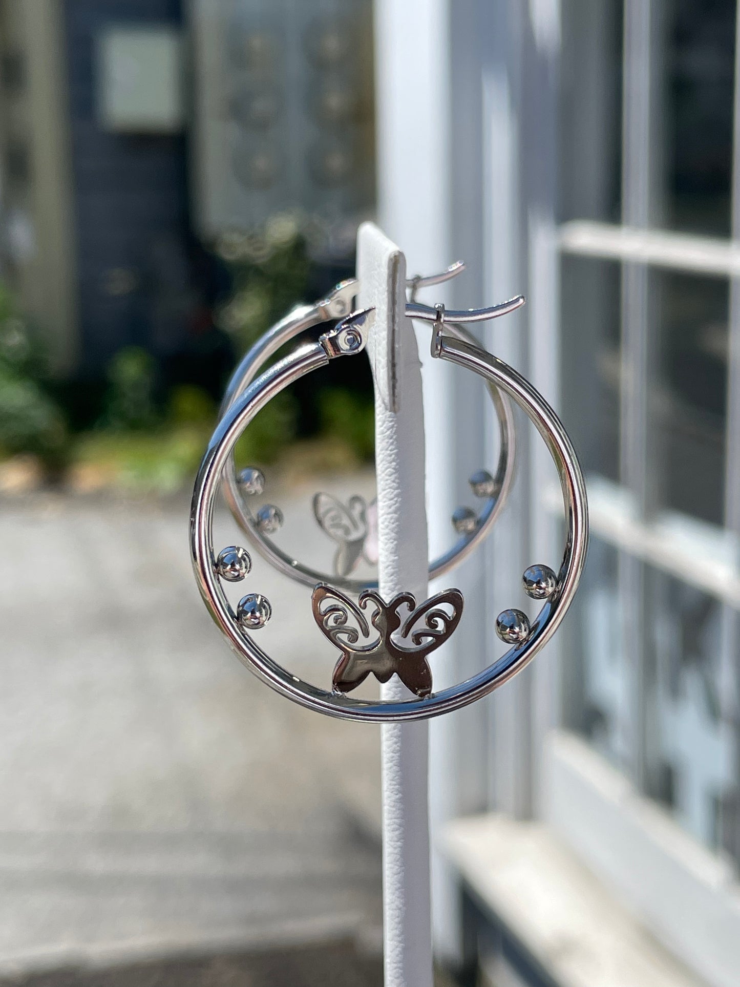 Stainless Steel Butterfly Silhouette Hoop Earrings