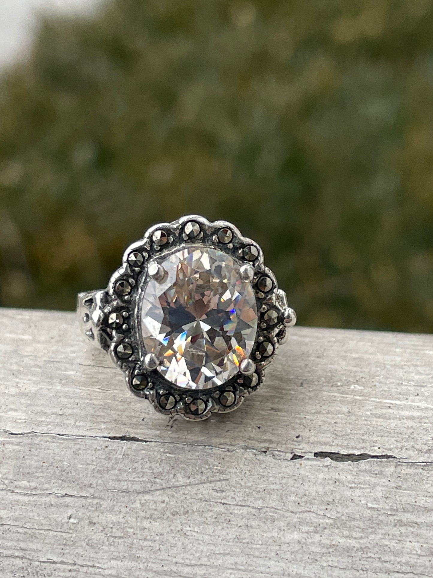 925 Cream Soda Zirconia & Marcasite Decor Ring