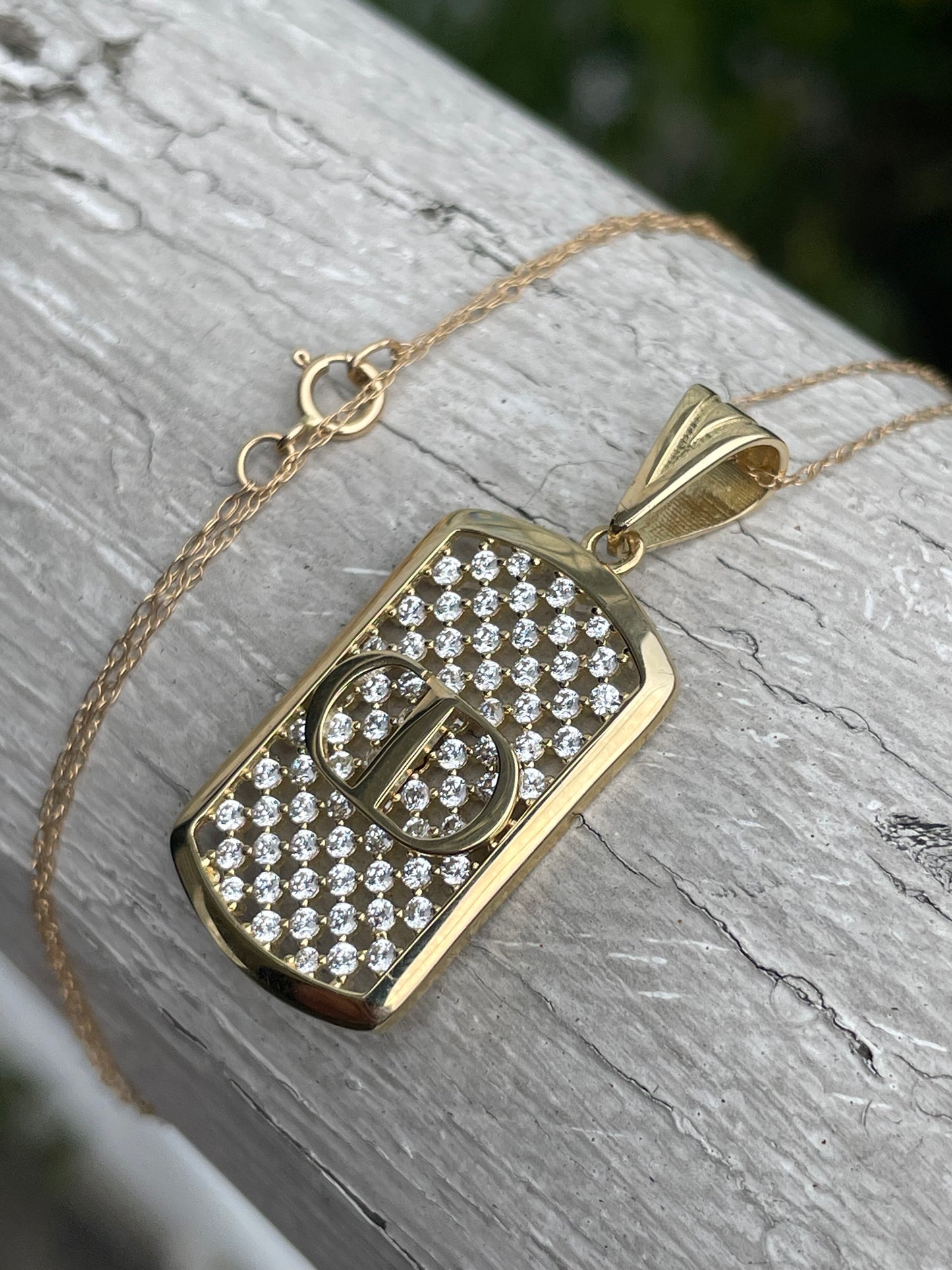 14k Gold Christian Dior CD Logo Dog tag Necklace