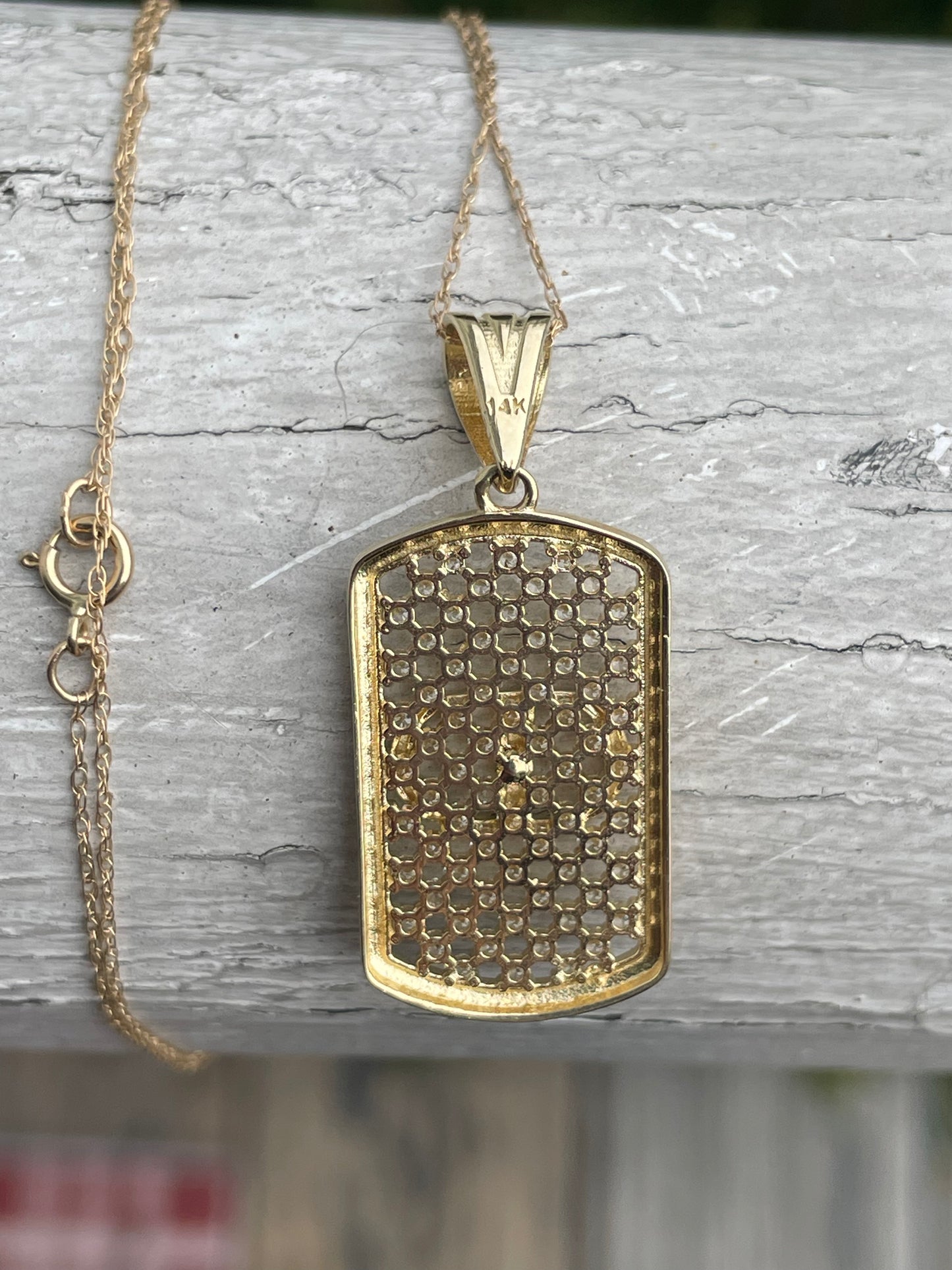 14k Gold Christian Dior CD Logo Dog tag Necklace