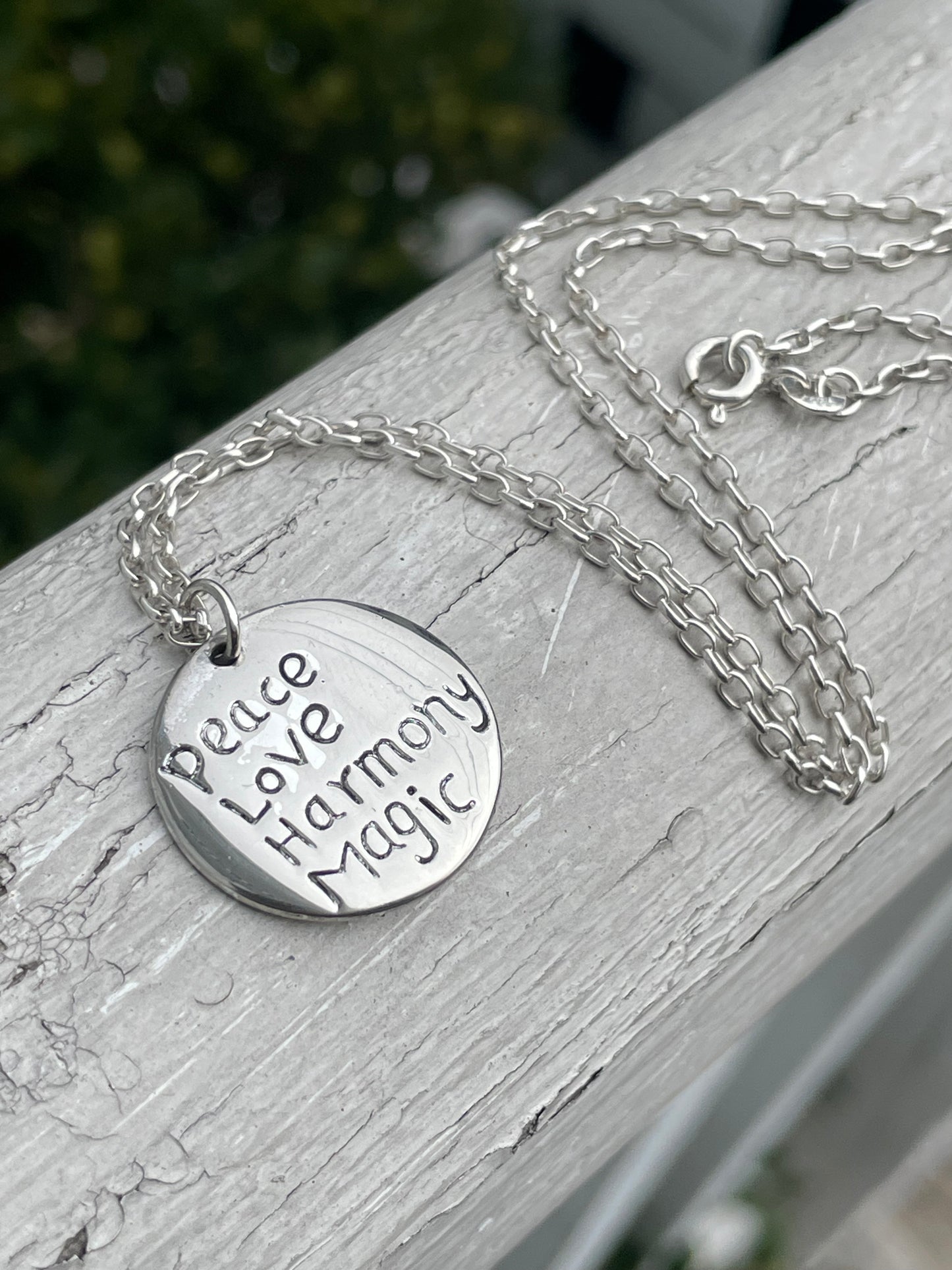 925 Sterling Silver Designer FAS Peace Love Harmony Magic Amulet Necklace