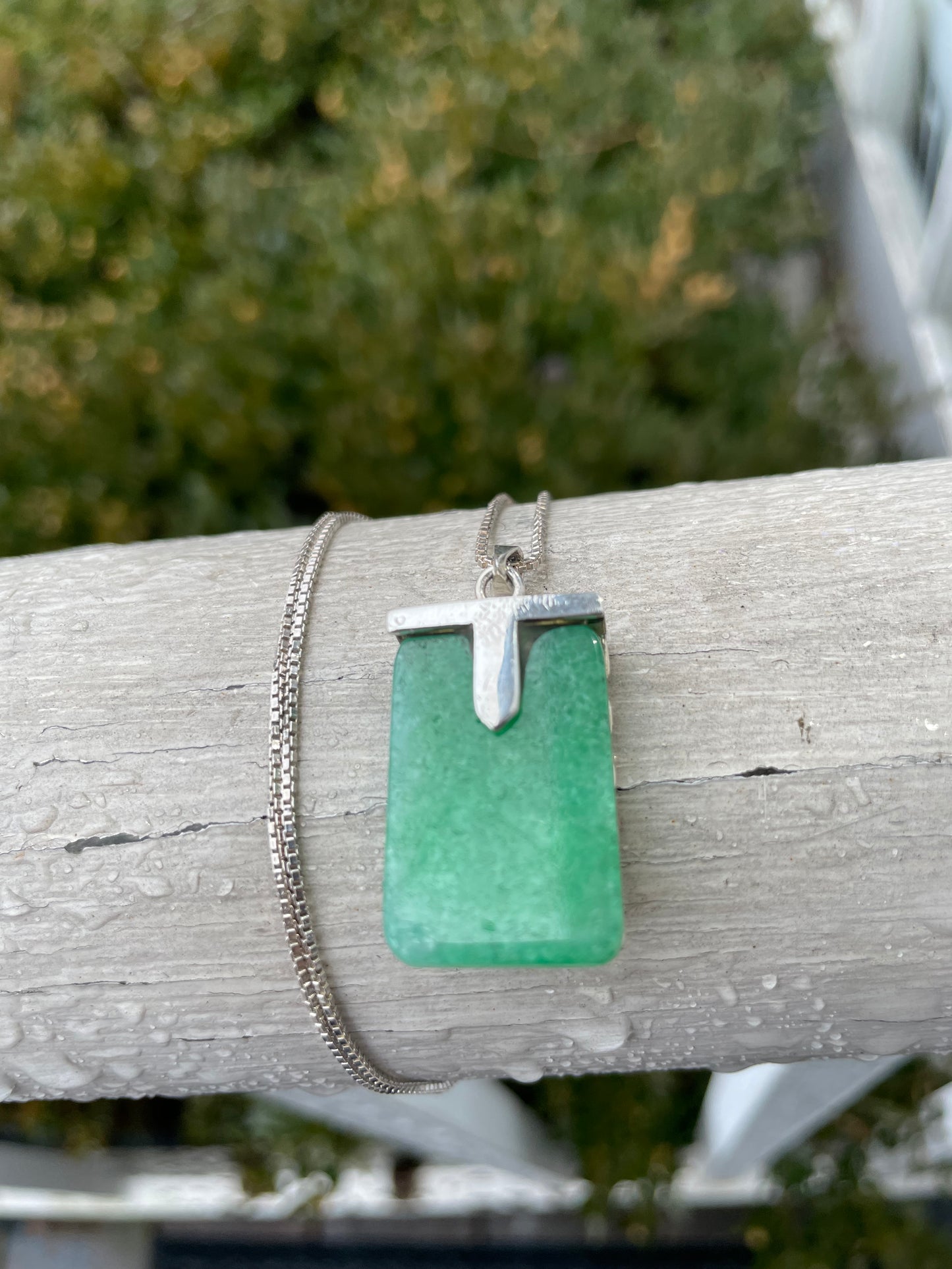 925 Sterling Silver Aventurine Block Necklace