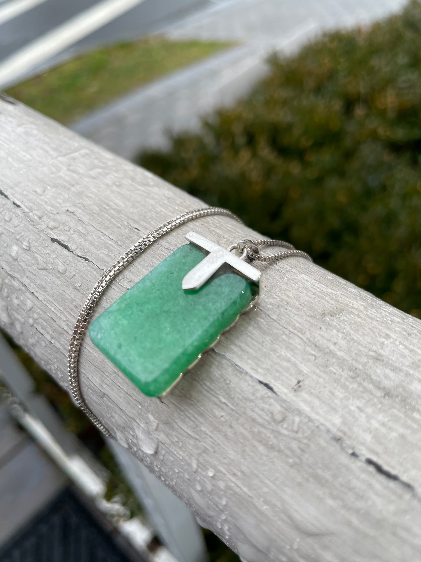 925 Sterling Silver Aventurine Block Necklace