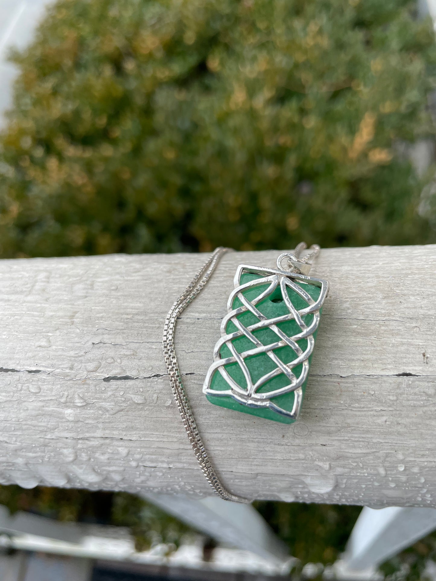 925 Sterling Silver Aventurine Block Necklace