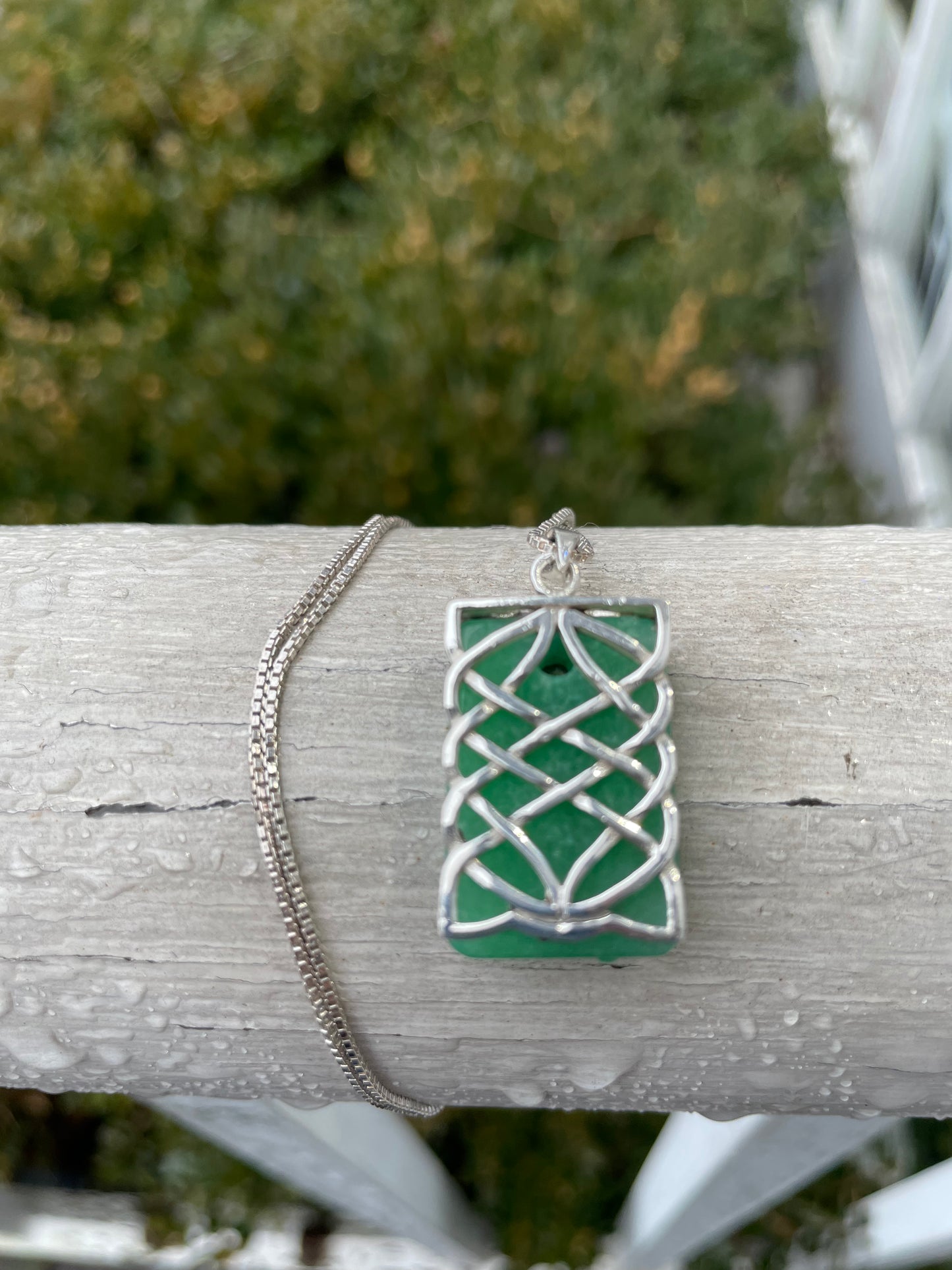925 Sterling Silver Aventurine Block Necklace