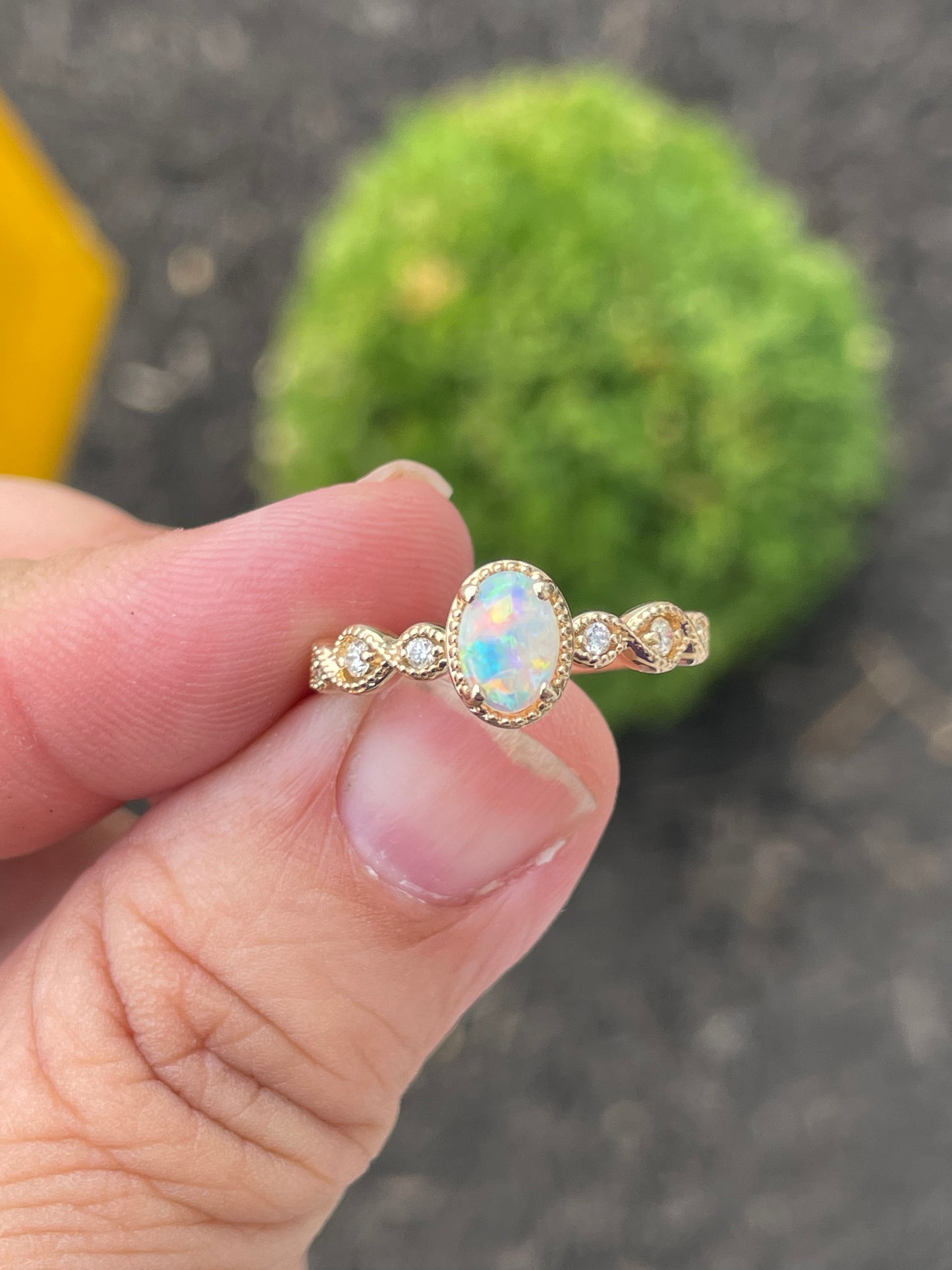 14k Gold Opal & Diamond Statement Ring