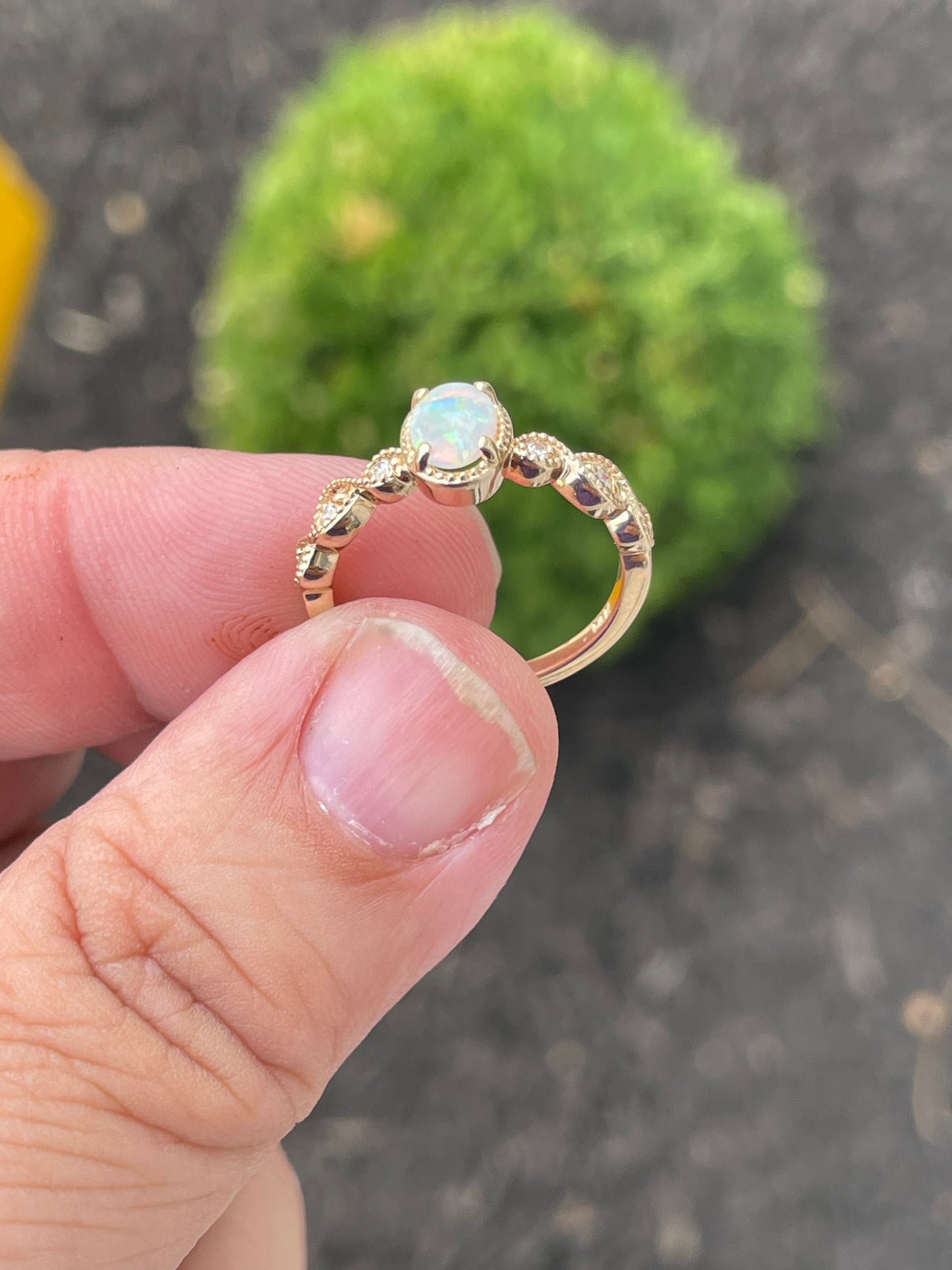 14k Gold Opal & Diamond Statement Ring
