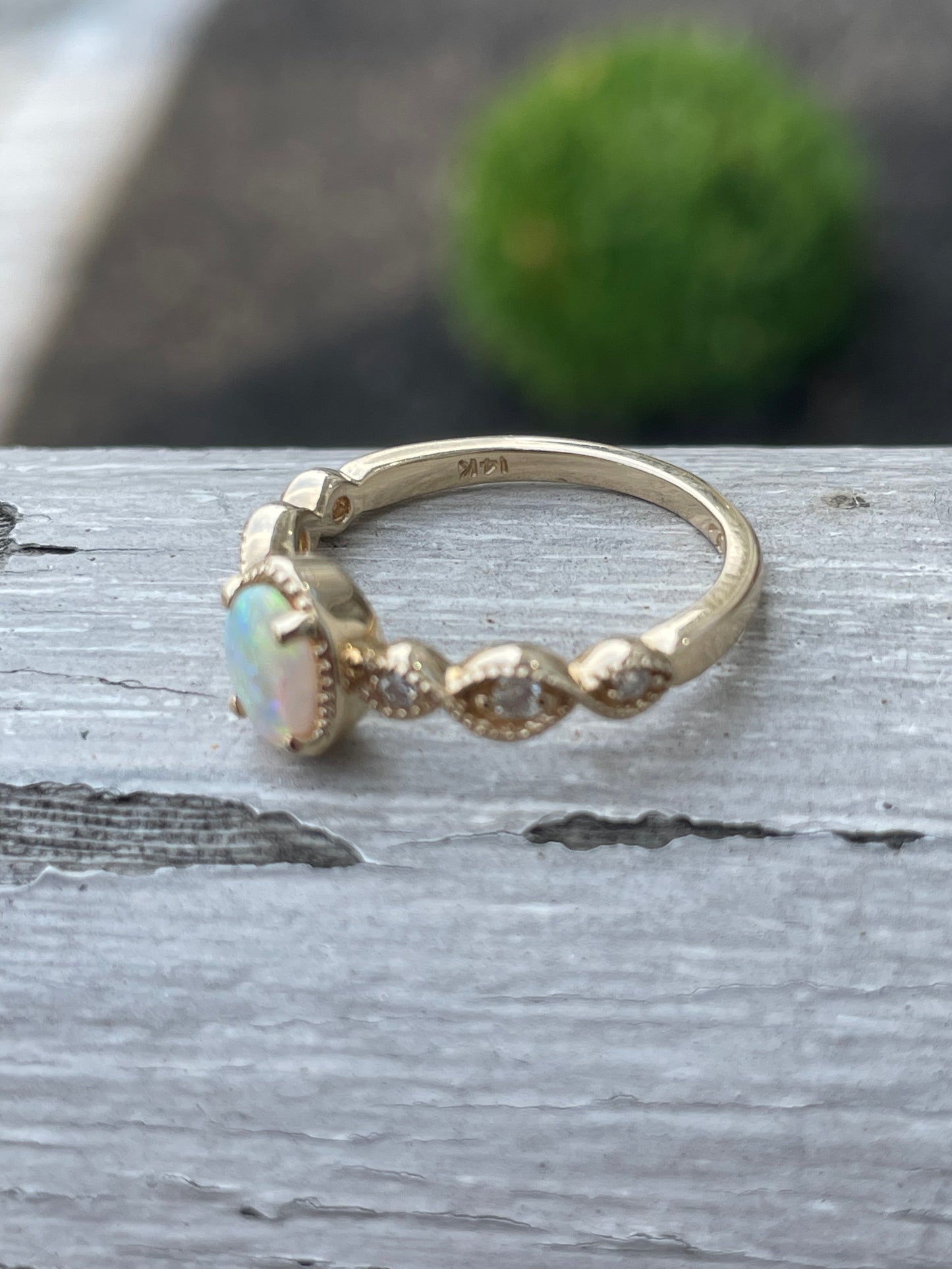 14k Gold Opal & Diamond Statement Ring