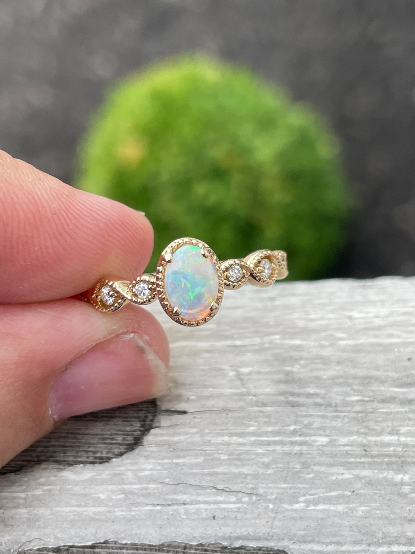 14k Gold Opal & Diamond Statement Ring